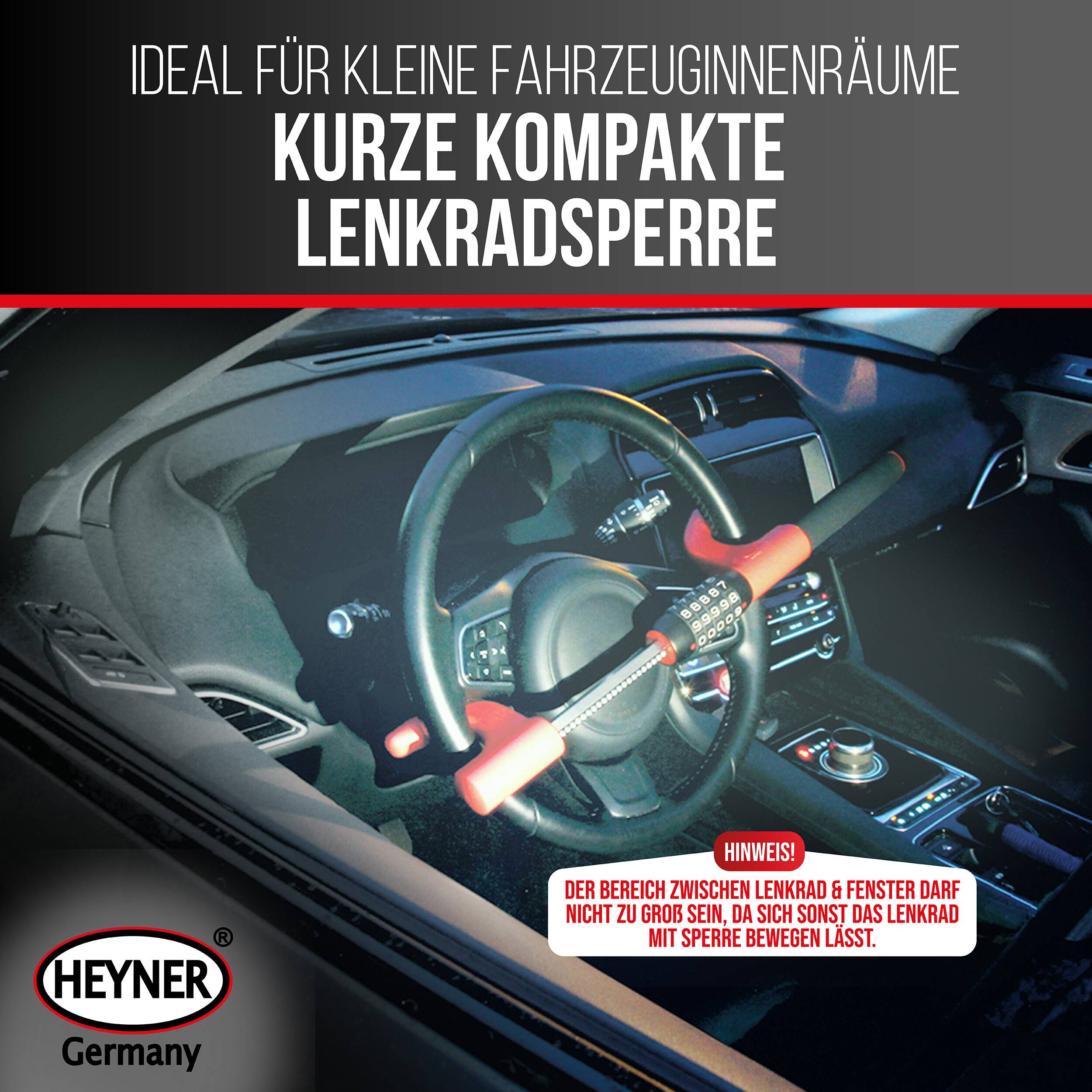 HEYNER® Lenkradsperre mit Zahlenschloss für HYUNDAI i10 - kompakte Lenkradkralle Wegfahrsperre Parkkralle