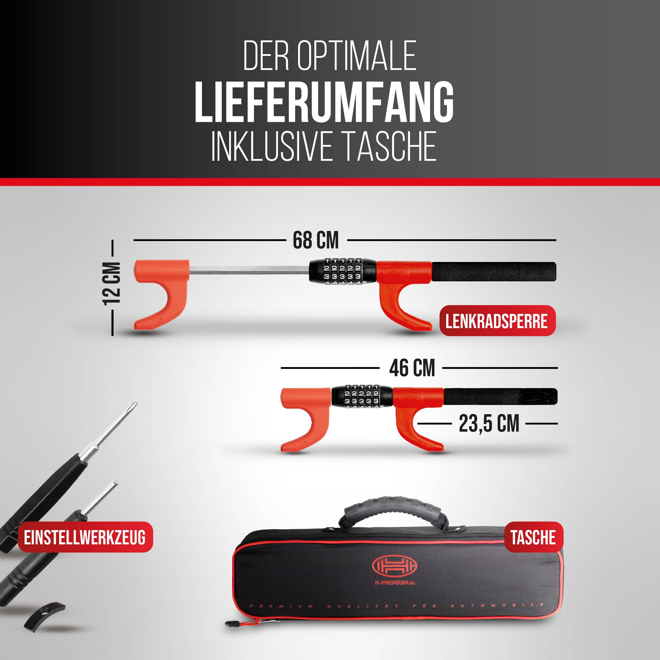 HEYNER® Lenkradsperre mit Zahlenschloss Kompakt Lenkradkralle Wegfahrsperre Parkkralle Diebstahlschutz Schloss PKW Auto