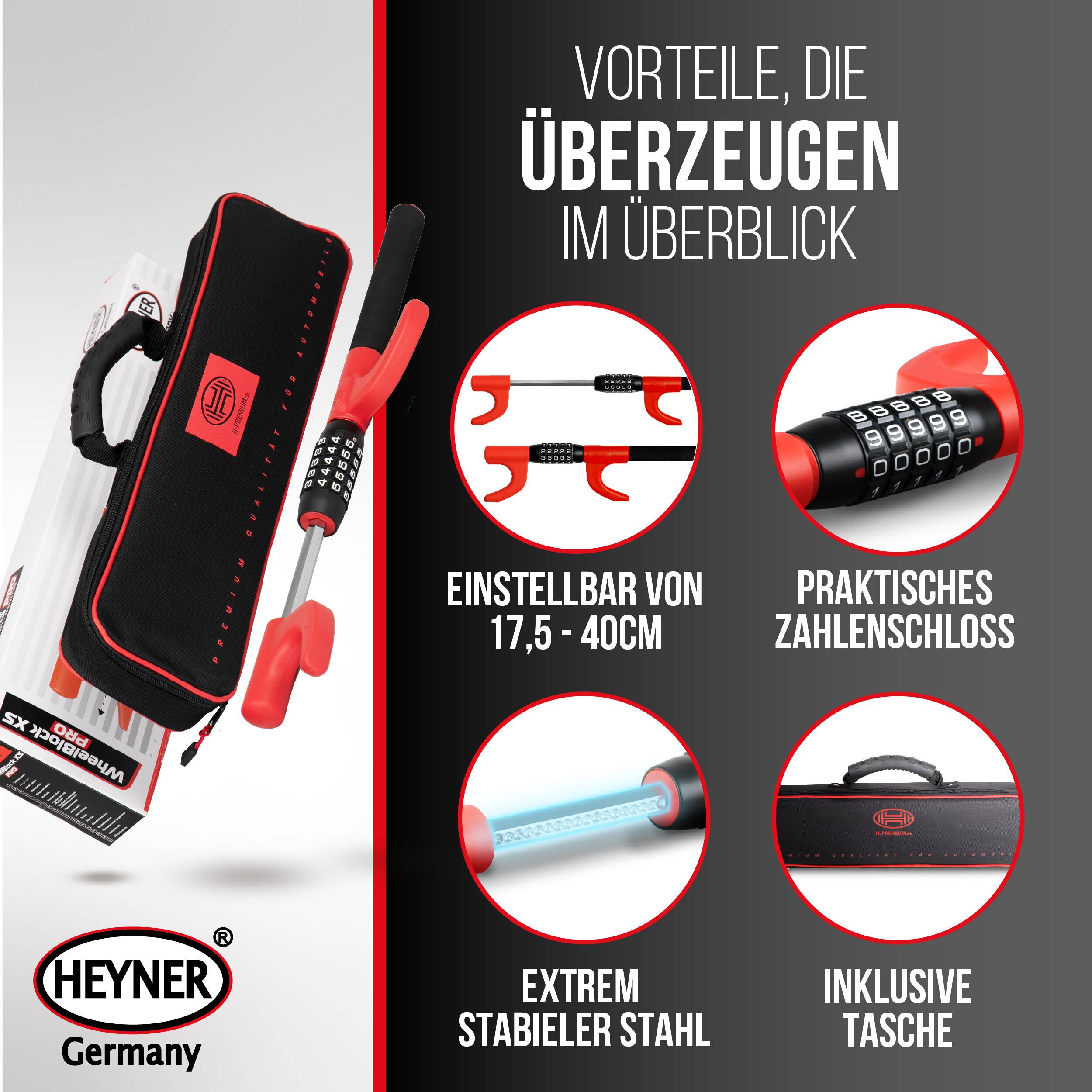 HEYNER® Lenkradsperre mit Zahlenschloss Kompakt Lenkradkralle Wegfahrsperre Parkkralle Diebstahlschutz Schloss PKW Auto