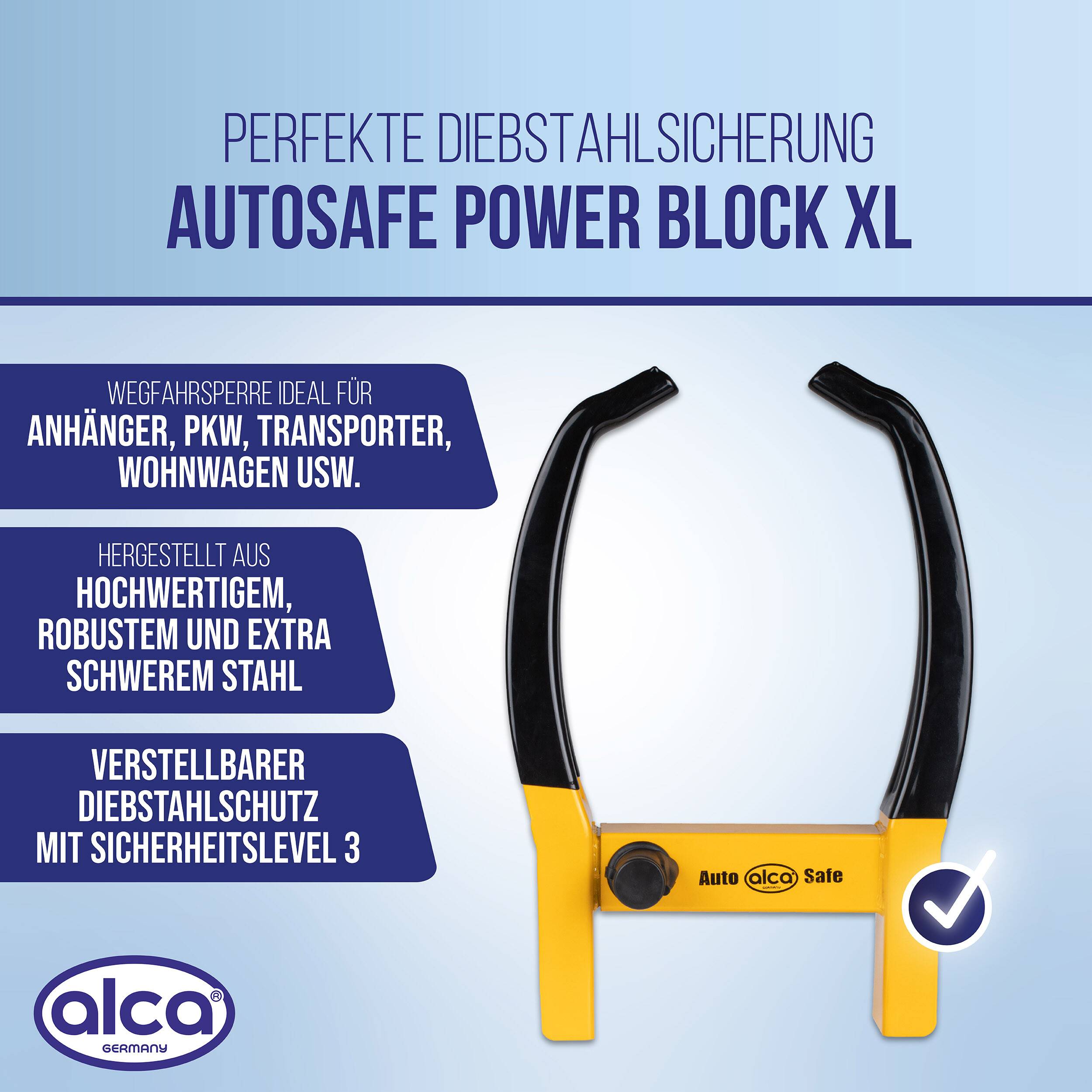 alca® Radkralle max. Reifenbreite 325 mm, ausziehbar, Sicherheitslevel 3 Parkkralle als Wegfahrsperre, Diebstahlschutz