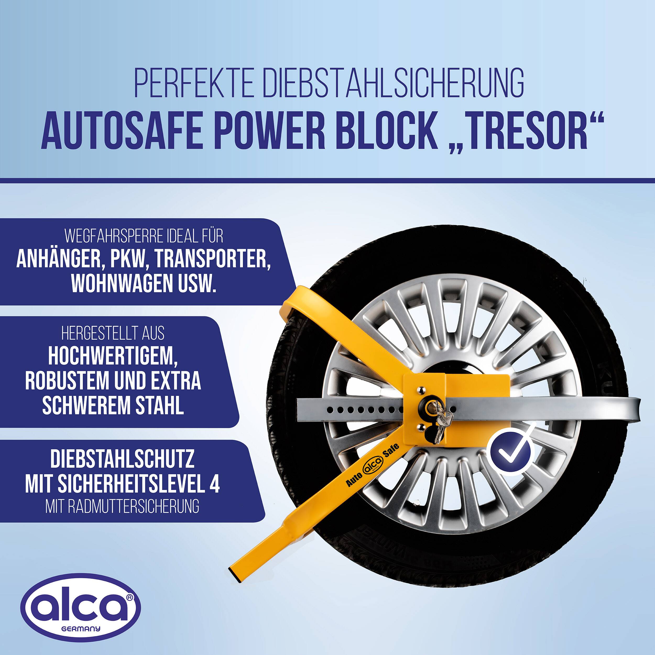 alca® Radkralle M Tresor I Diebstahlschutz für Reifen 13–16 Zoll I Wegfahrsperre mit Sicherheitslevel 4 I Auto