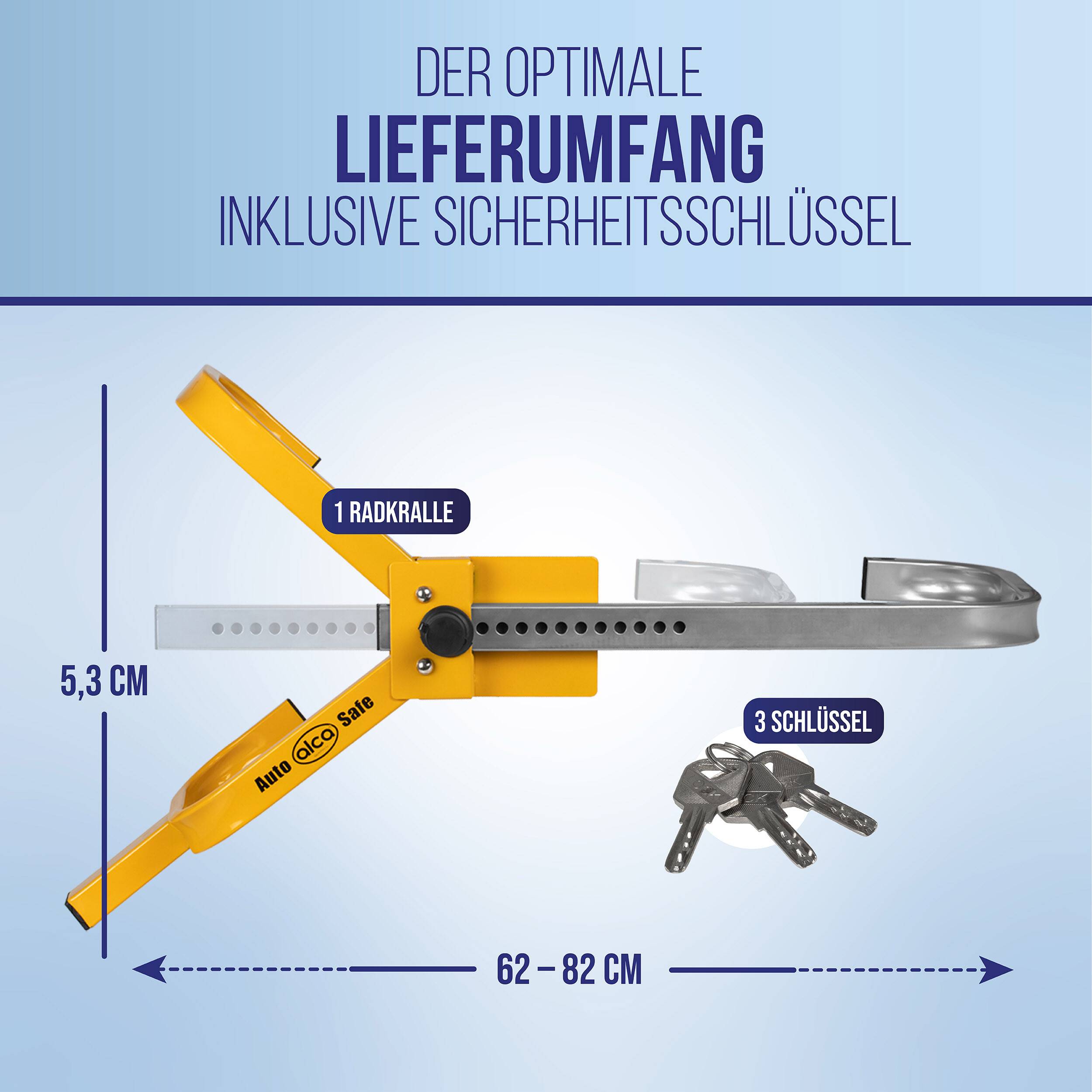 alca® Radkralle M Tresor I Diebstahlschutz für Reifen 13–16 Zoll I Wegfahrsperre mit Sicherheitslevel 4 I Auto