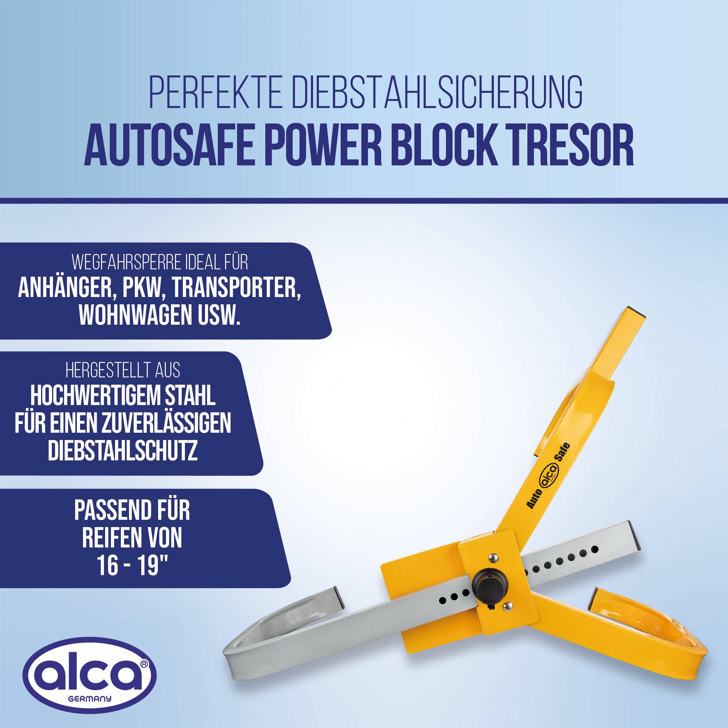 alca® Radkralle Parkkralle SUV 16 bis 19 Zoll Breite mx 245mm mit Schlüssel
