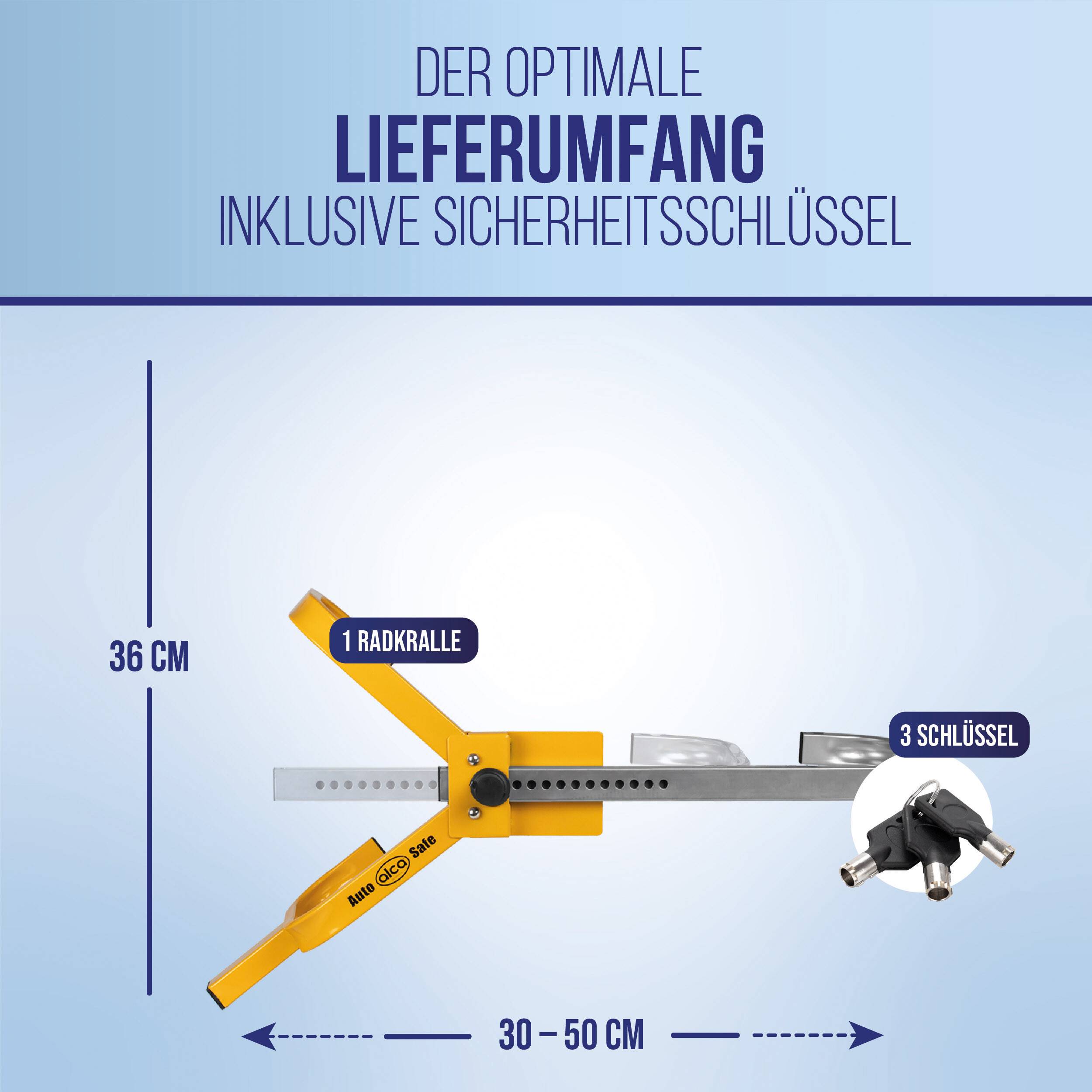 alca® Radkralle XL Tresor I Diebstahlschutz für Reifen 16–19 Zoll I Wegfahrsperre mit Sicherheitslevel 4 I Auto