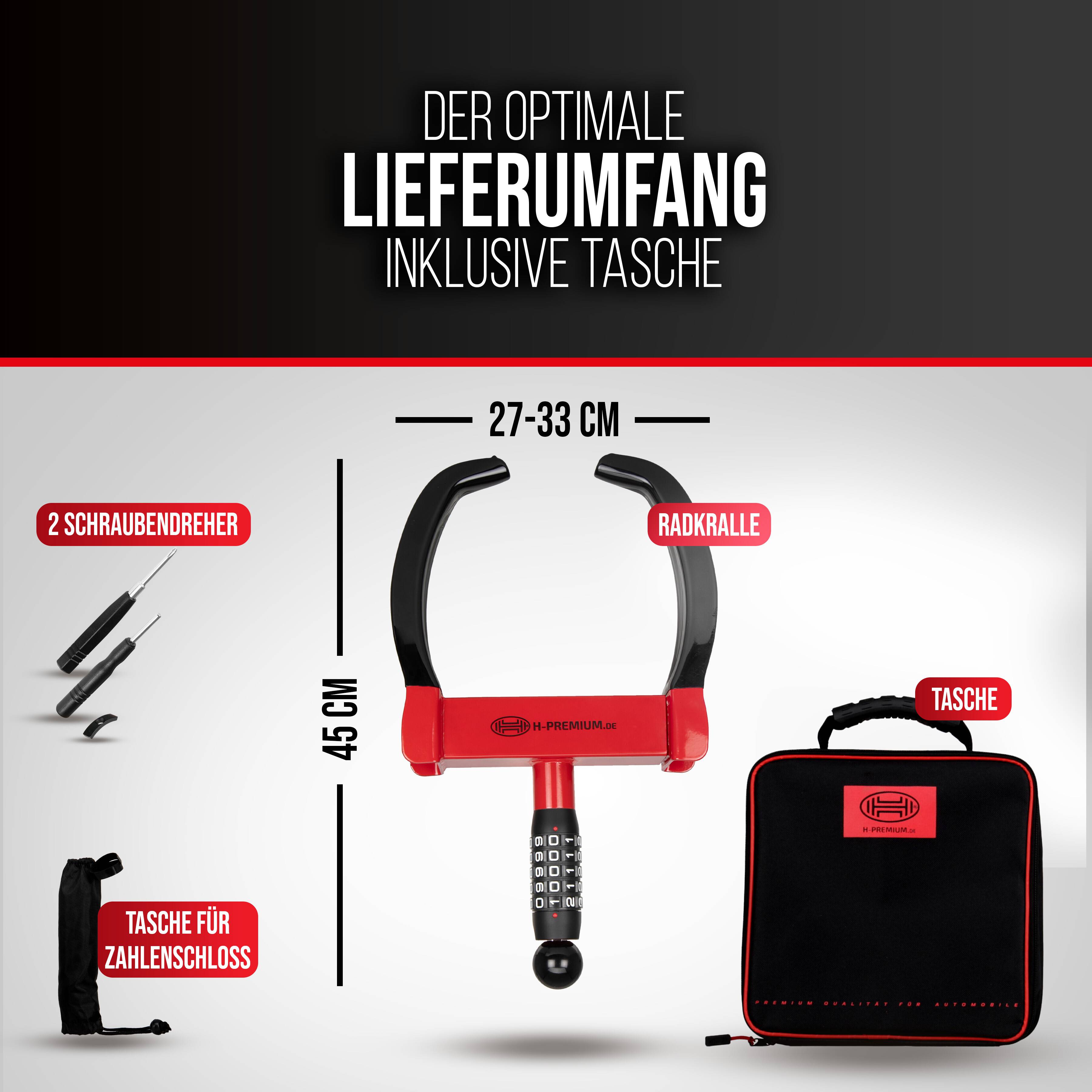 HEYNER® Radkralle mit Radkasten und Felgenschutz, Wegfahrsperre inkl. Tasche für PKW, Wohnwagen, Anhänger, Transporter