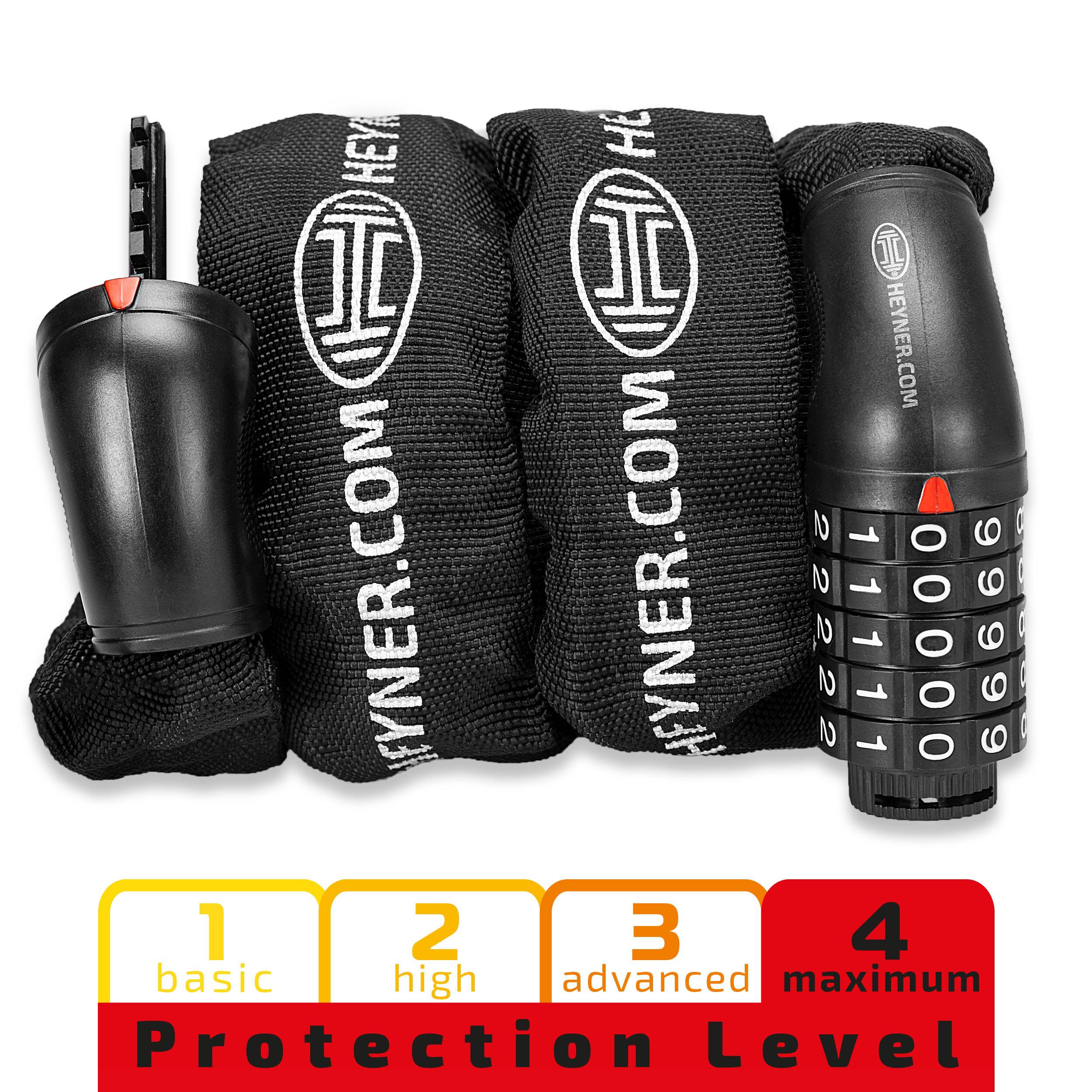 HEYNER® Fahrradschloss, Kettenschloss, Hochsicherheits-Zahlenschloss, Diebstahlschutz 110 cm