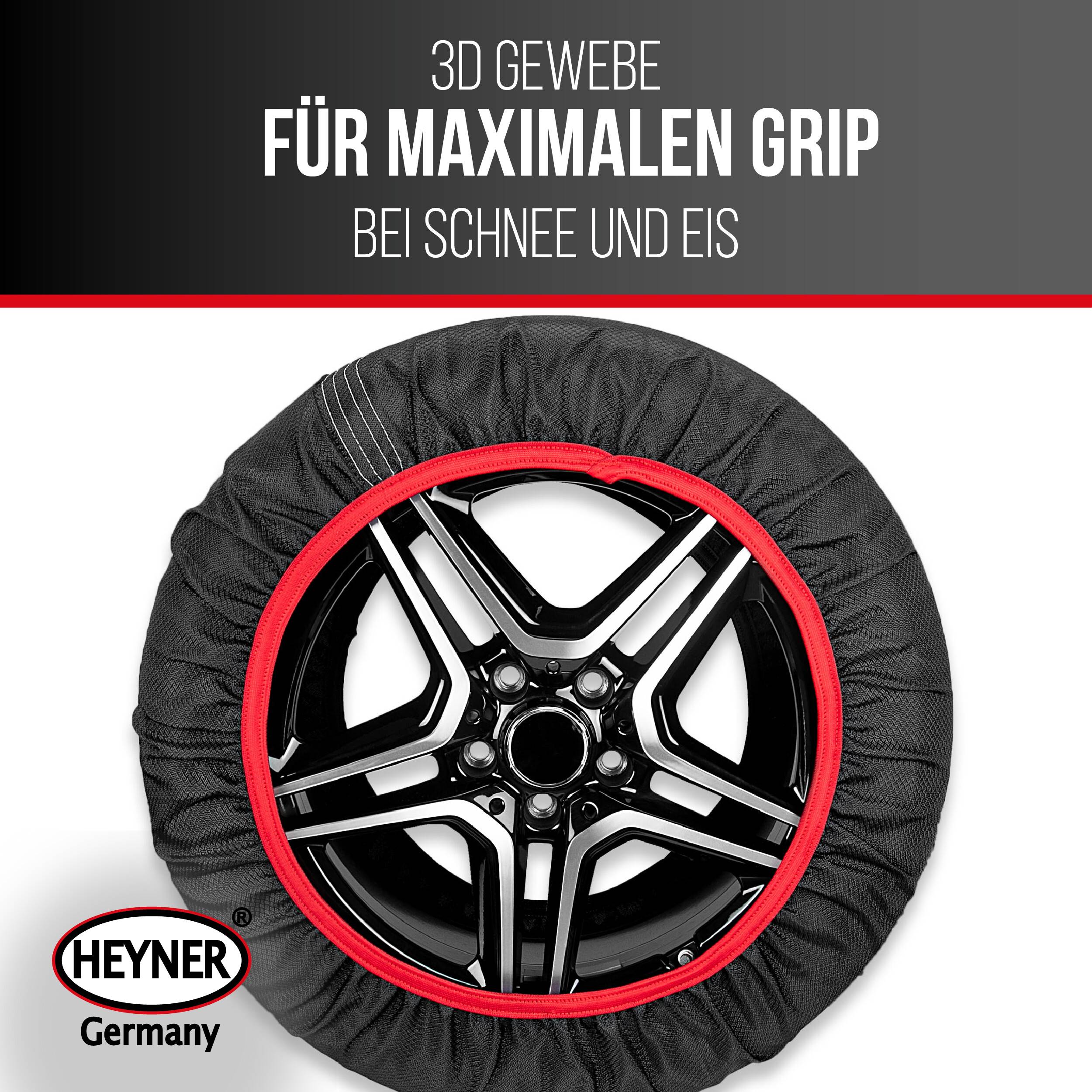 Heyner® Schneeketten Textilschneeketten Anfahrhilfe Stoffketten Snowsocks aus Stoff 2 Stück, Größe M 13"-18"