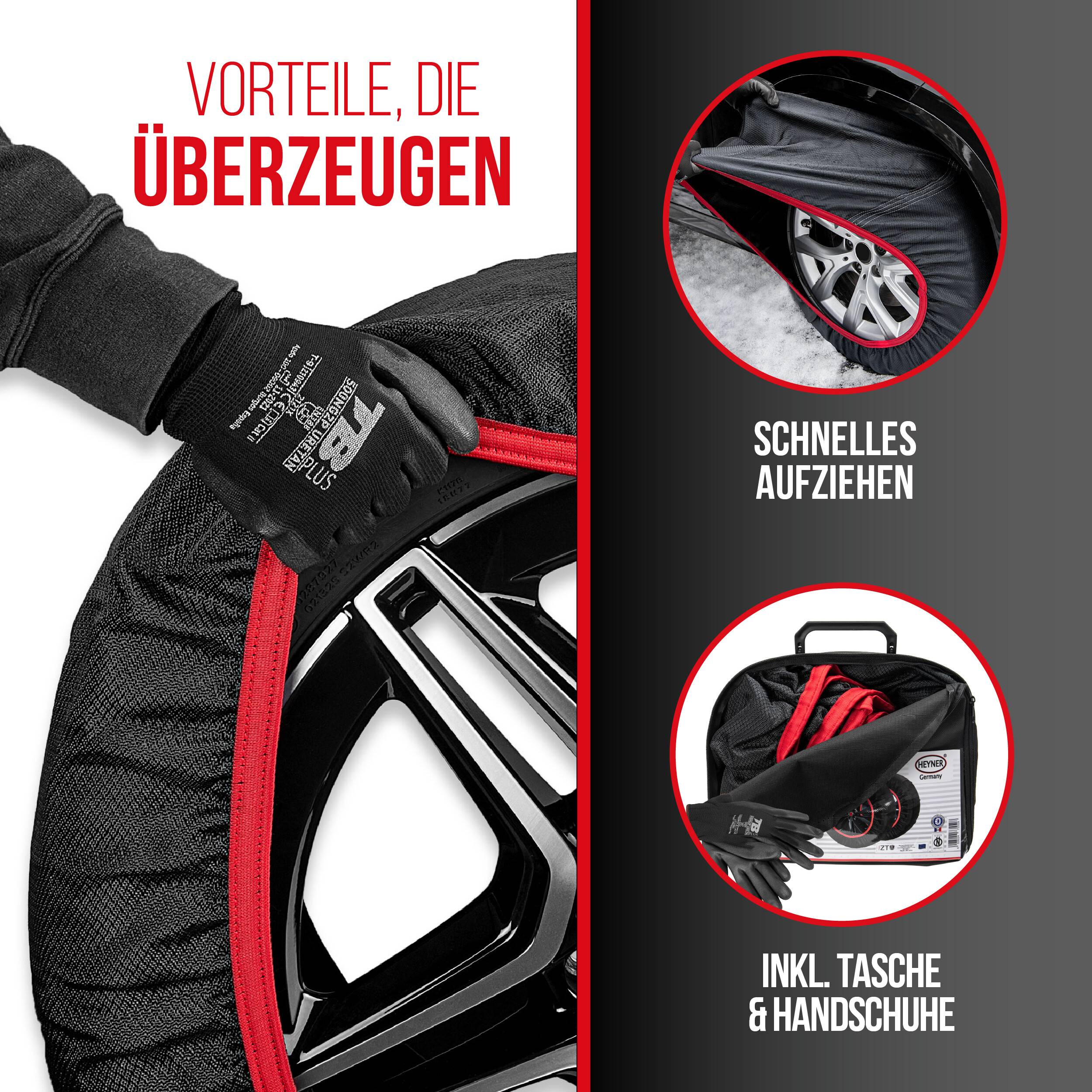 Heyner® Schneeketten Textilschneeketten Anfahrhilfe Stoffketten Snowsocks aus Stoff 2 Stück, Größe L 14"-20"