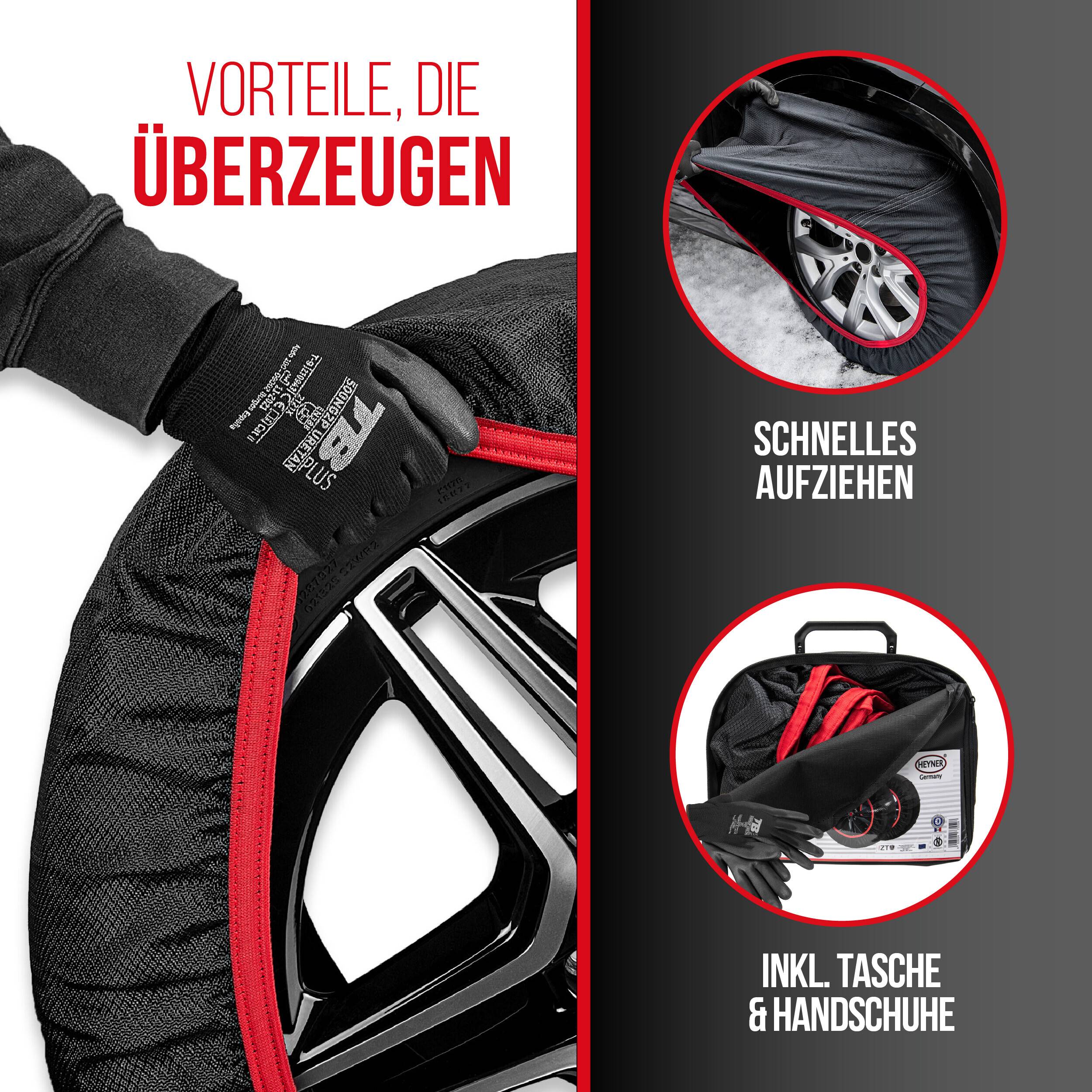 Heyner® Schneeketten I 14"-20" Textilschneeketten inkl. Handschuhe 205 55 R16, 225 55 R17, 215 55 R17-2er Set für