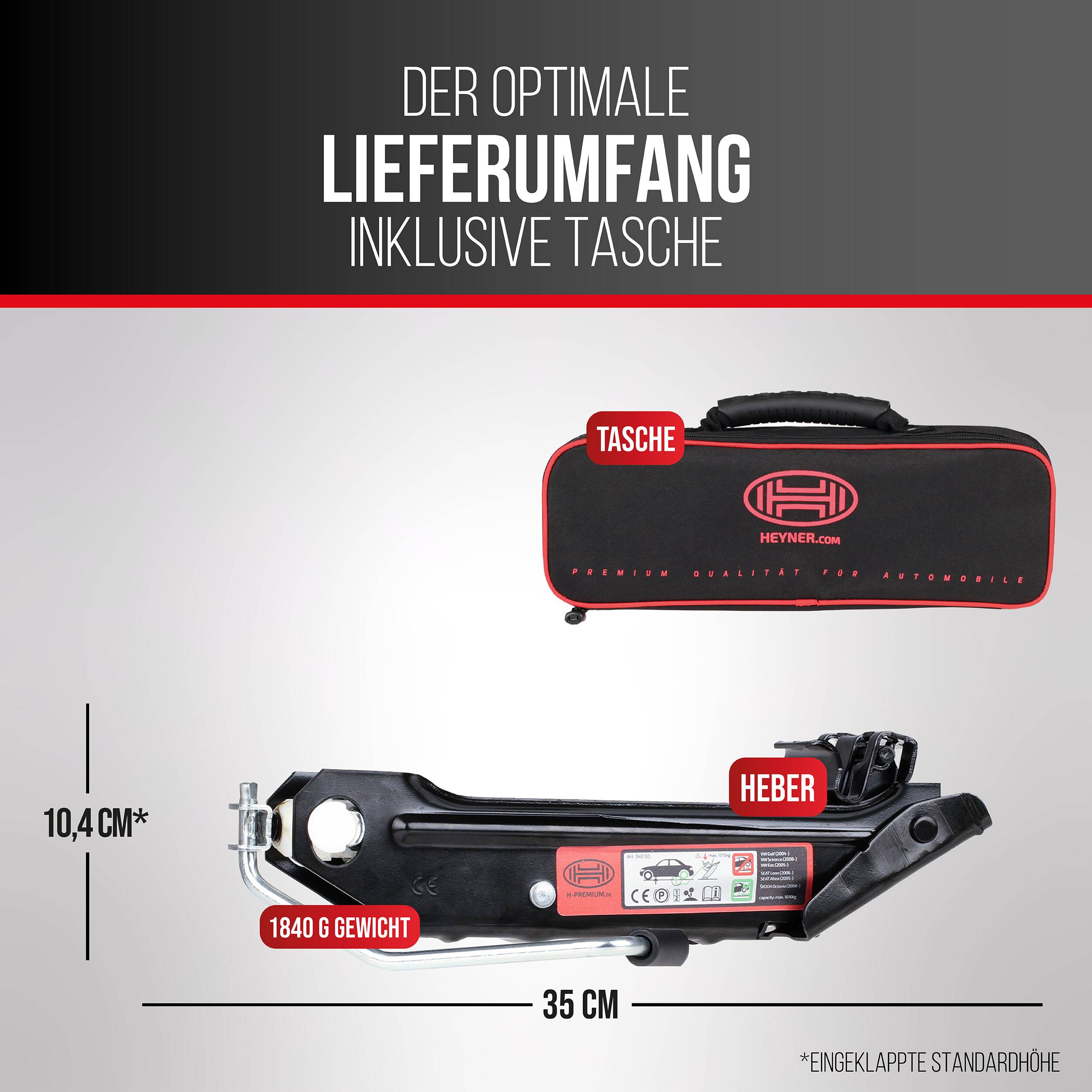 HEYNER® OEM Wagenheber I Made in EU I passend für VW Golf & SEAT Leon & Skoda Octavia & Audi A3