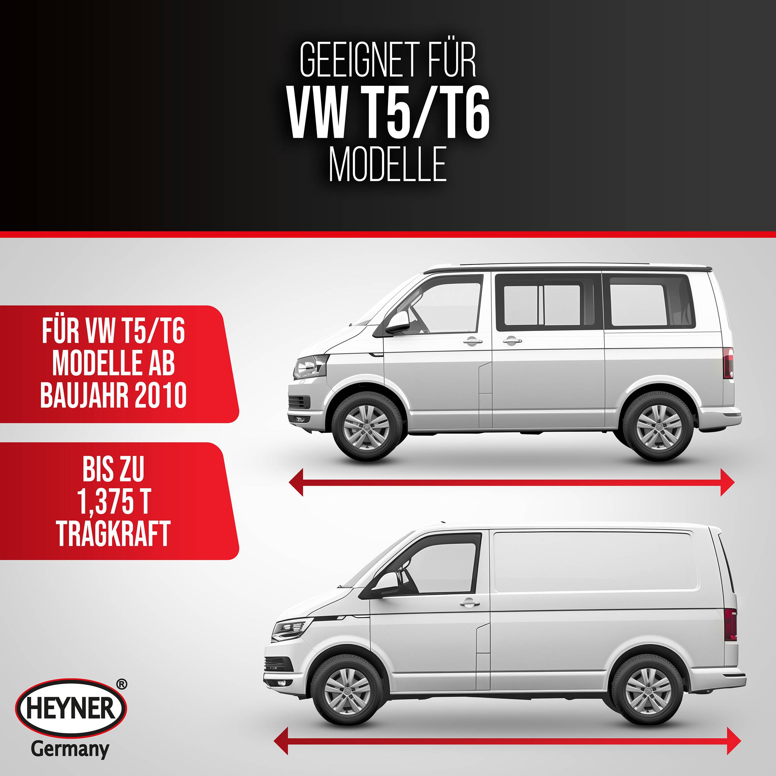 HEYNER® Scherenwagenheber mit 1,375 t Tragkraft passend für VW T5 und T6 Geeignet ab Baujahr 2010, Geringes