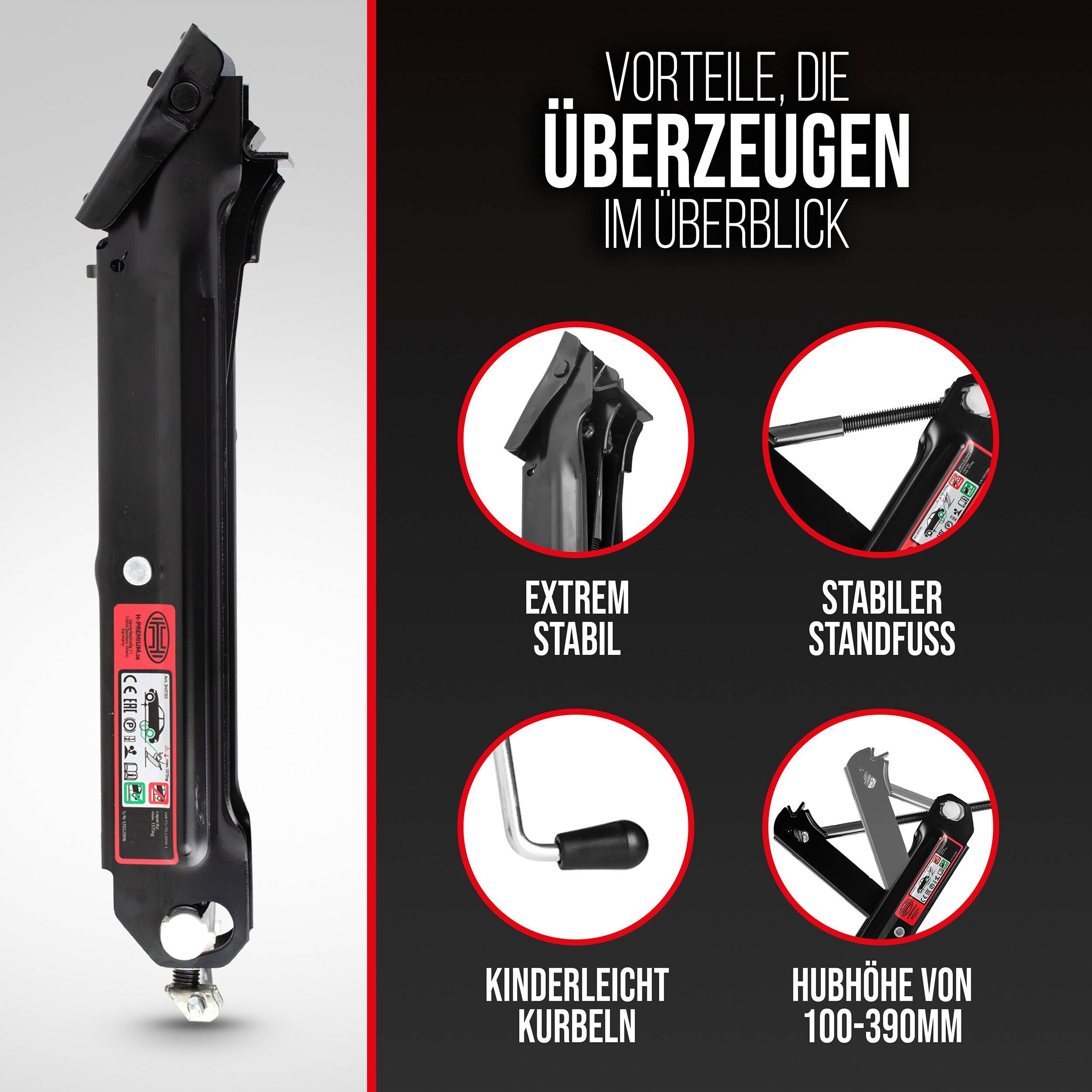 HEYNER® Scherenwagenheber mit 1,375 t Tragkraft passend für VW T5 und T6 Geeignet ab Baujahr 2010, Geringes