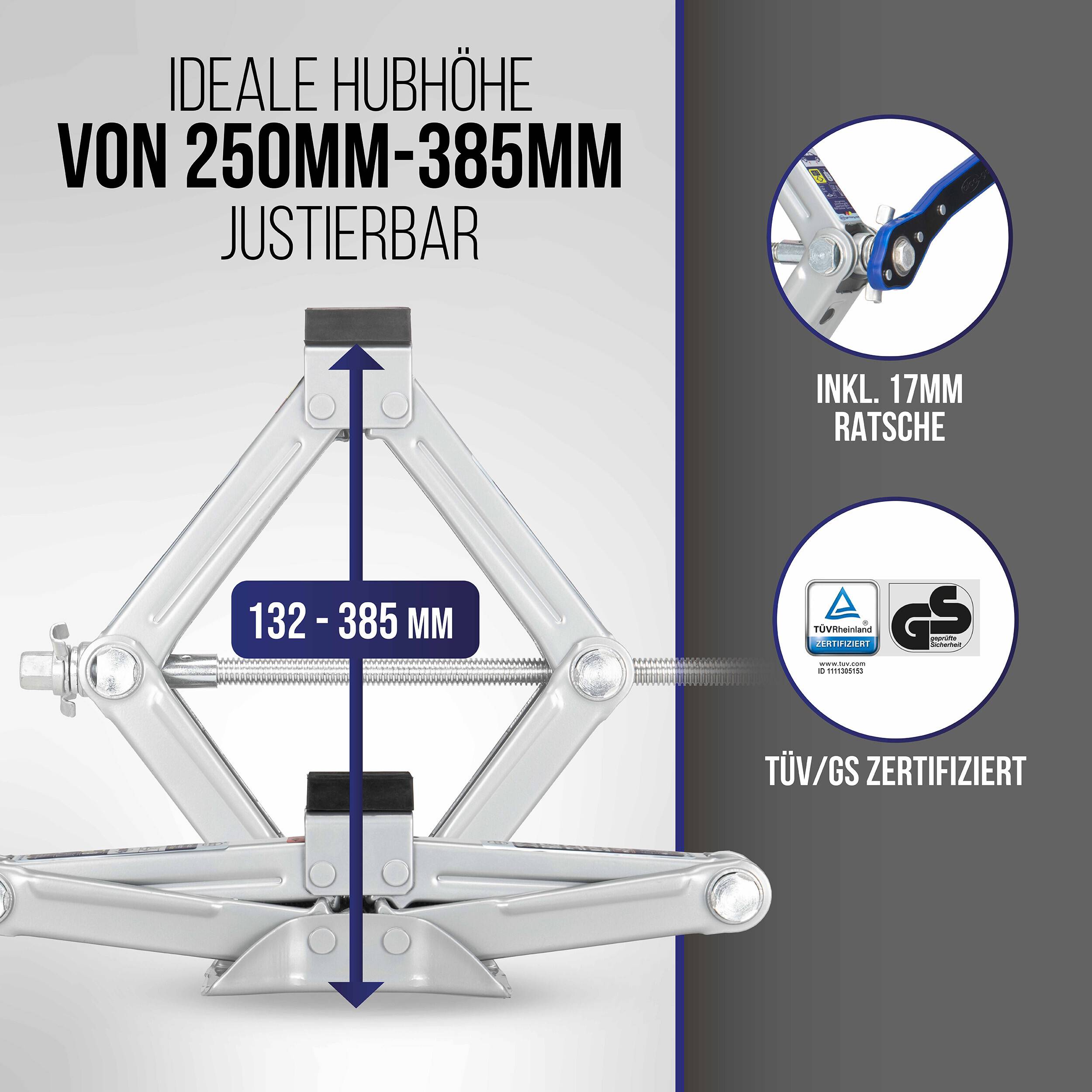 Verstellbarer Auto-Scherenheber mit idealer Hubhöhe „von 250mm-385mm