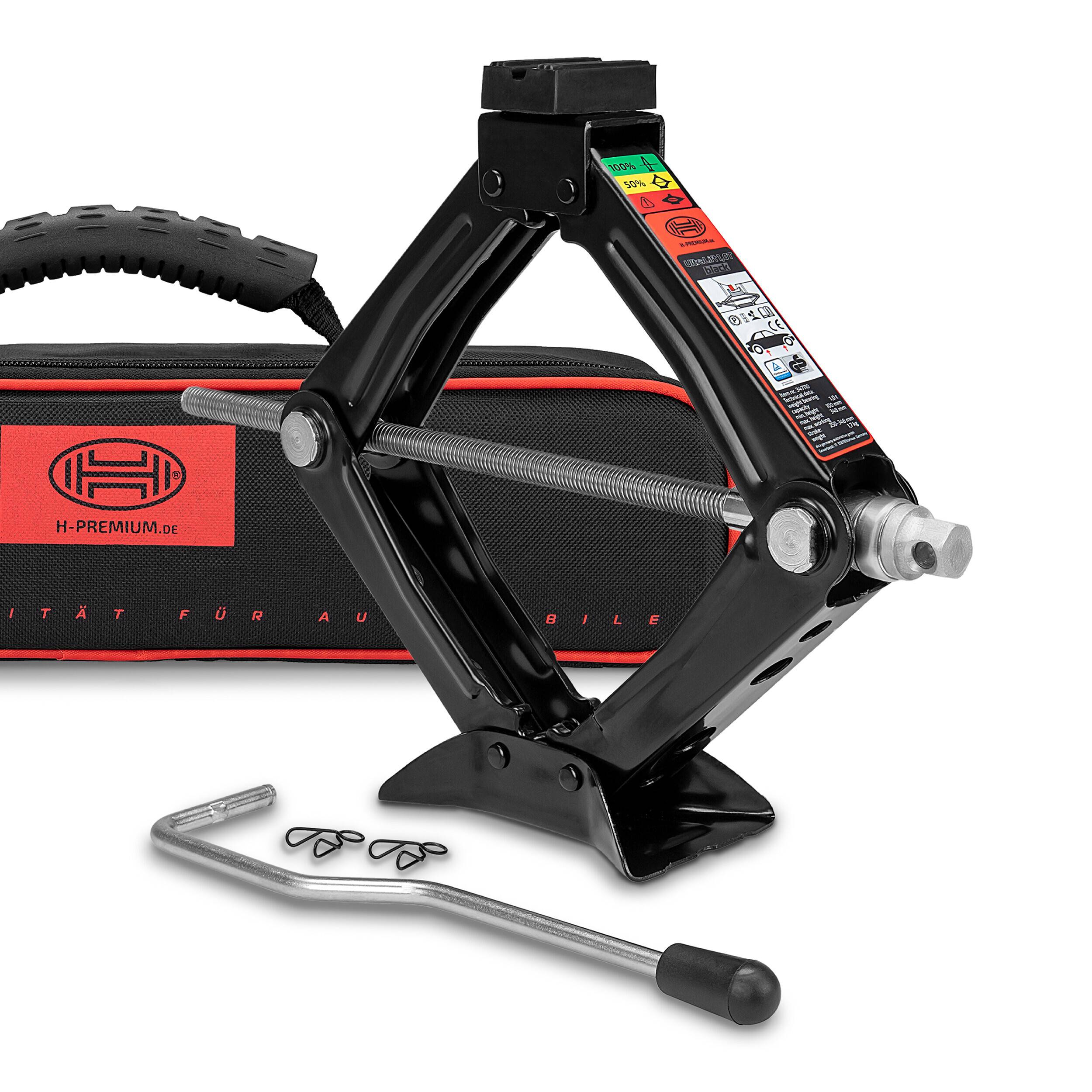HEYNER® Scherenwagenheber, TÜV & GS, Wagenheber mit Kurbel und Gummiauflage, 1t für Anhänger/PKW - mit Tasche