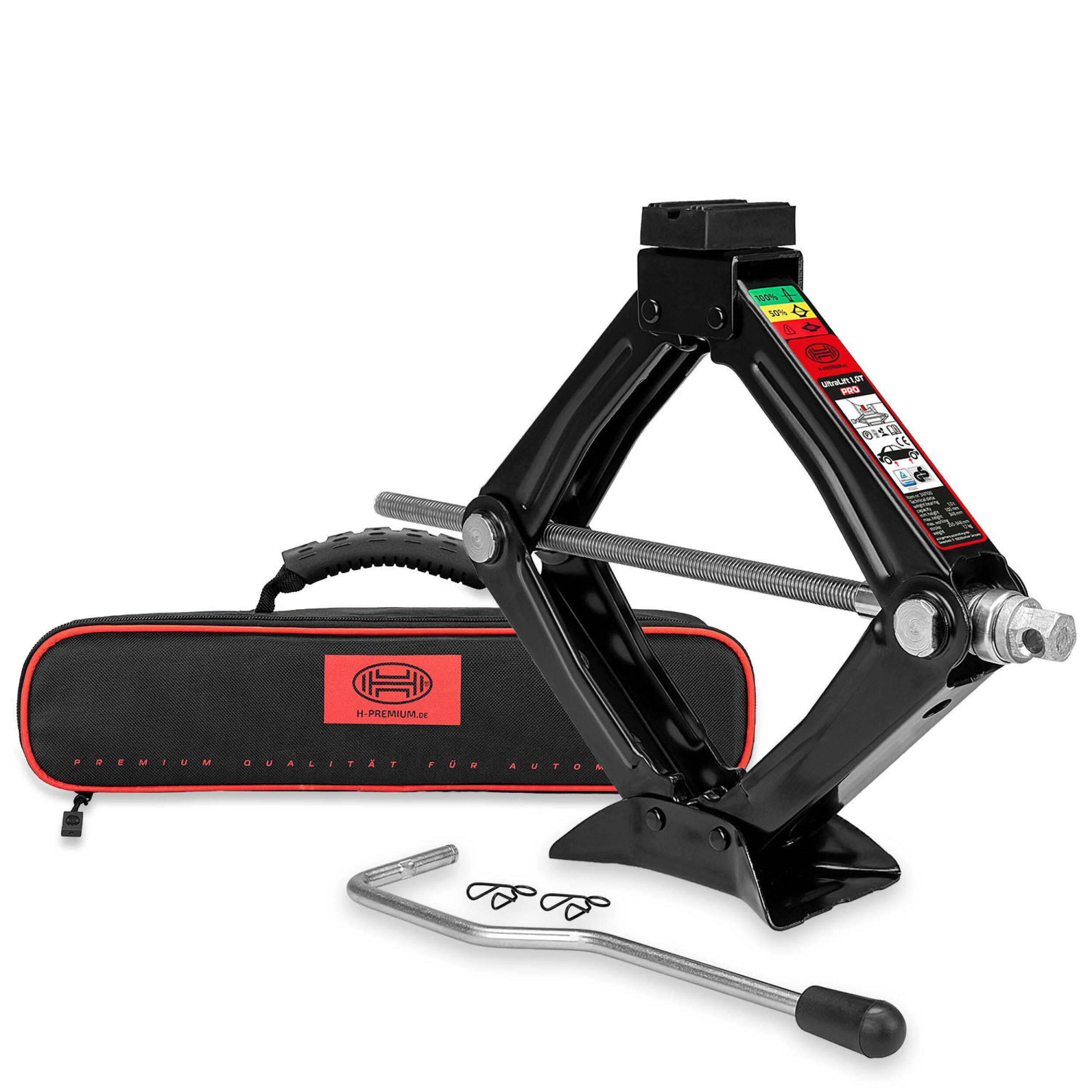 HEYNER® Scherenwagenheber, Wagenheber mit Kurbel und Gummiauflage, 1t für Anhänger/PKW - mit Tasche