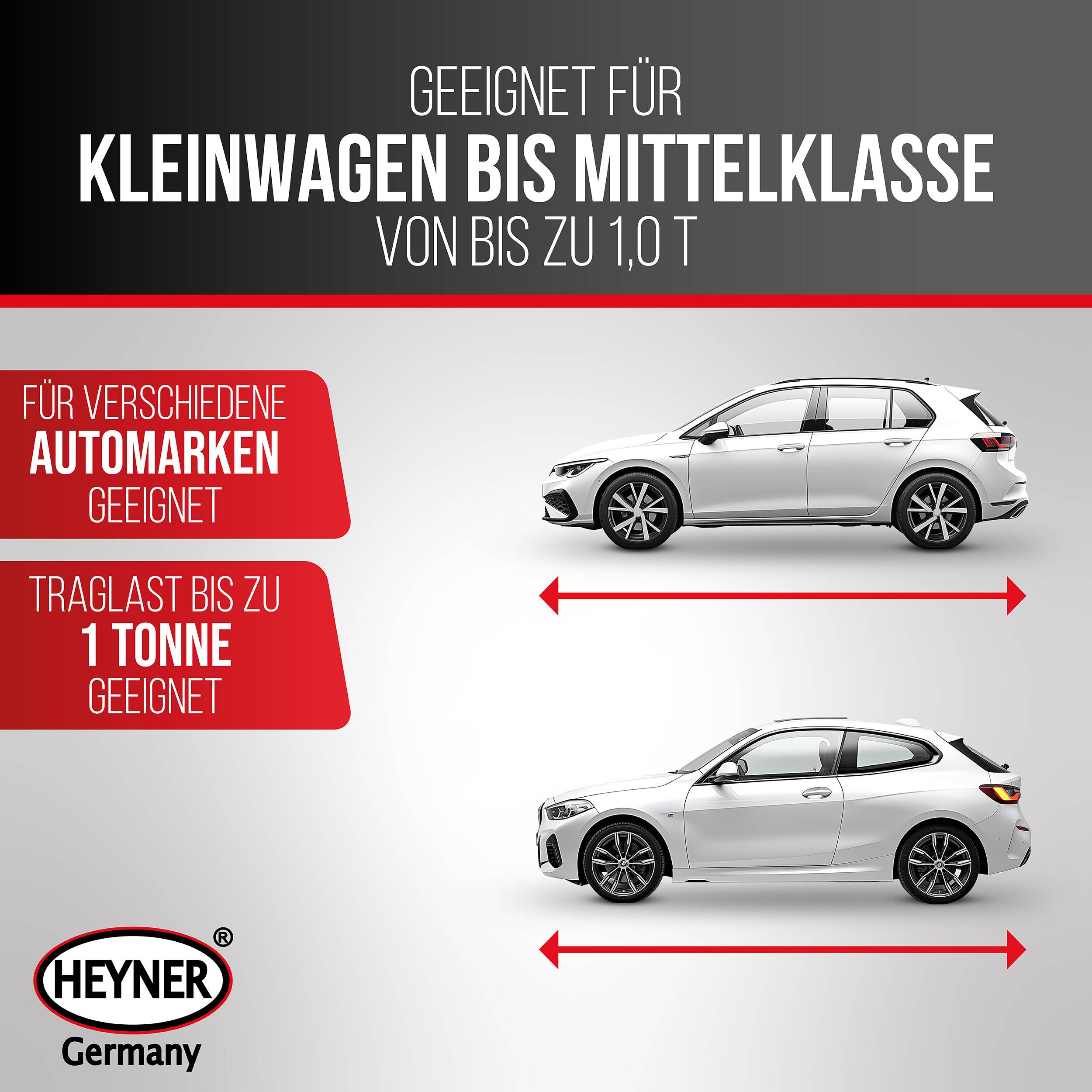 HEYNER® Scherenwagenheber, TÜV & GS, Wagenheber mit Kurbel und Gummiauflage, 1t für Anhänger/PKW - mit Tasche