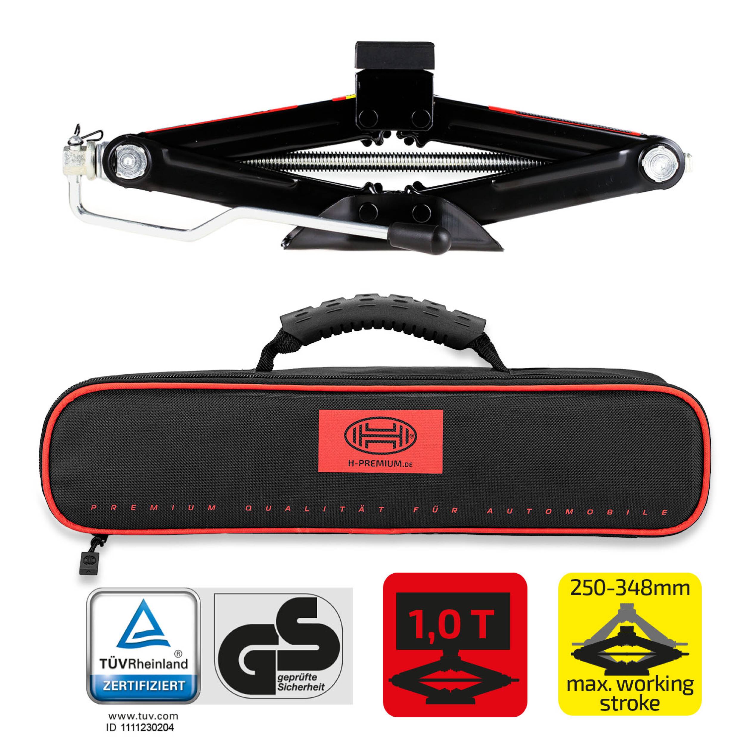 HEYNER® Scherenwagenheber, Wagenheber mit Kurbel und Gummiauflage, 1t für Anhänger/PKW - mit Tasche