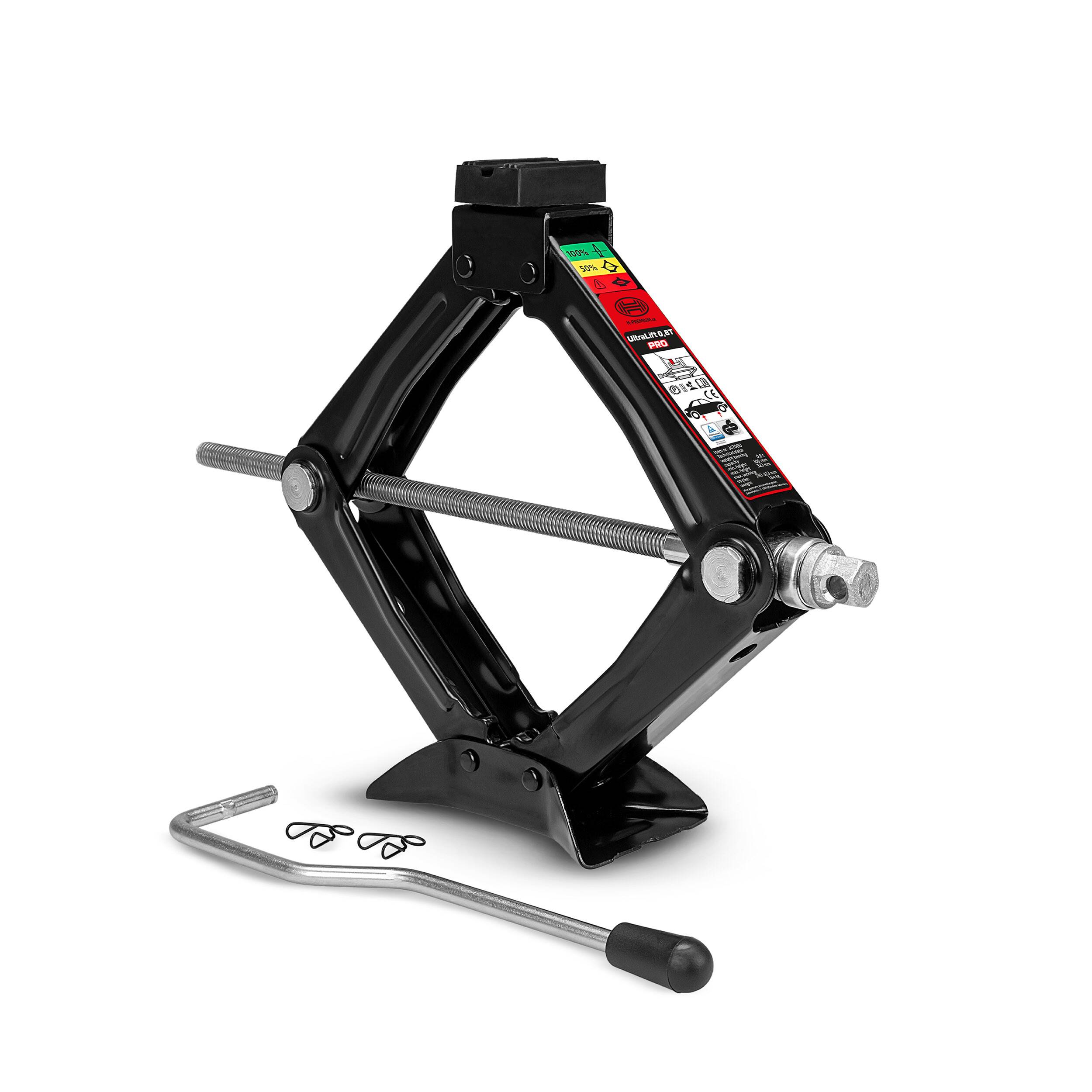 HEYNER® Scherenwagenheber, TÜV & GS, Wagenheber mit Kurbel und Gummiauflage, 0,8t für Anhänger/PKW - mit Tasche