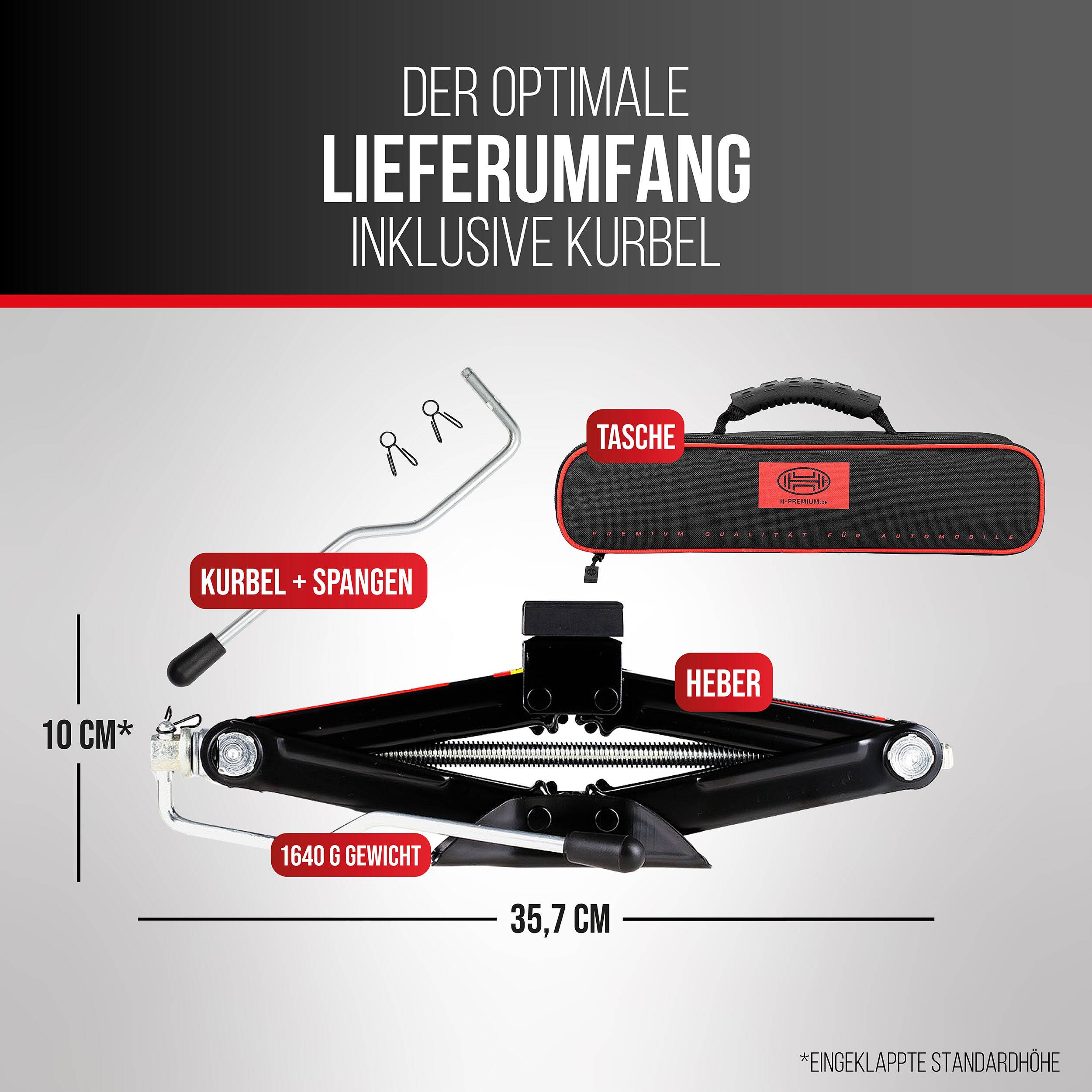 HEYNER® Scherenwagenheber, TÜV & GS, Wagenheber mit Kurbel und Gummiauflage, 0,8t für Anhänger/PKW - mit Tasche