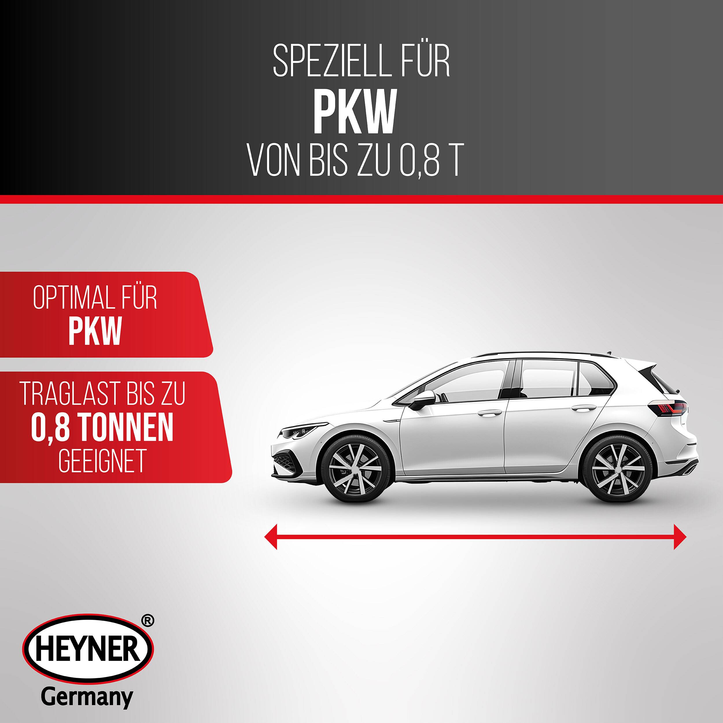HEYNER® Scherenwagenheber 0,8 t Hubhöhe 100-323 mm, TÜV-Zertifiziert inkl. Kurbel, Gummiauflage & Tasche, für Auto