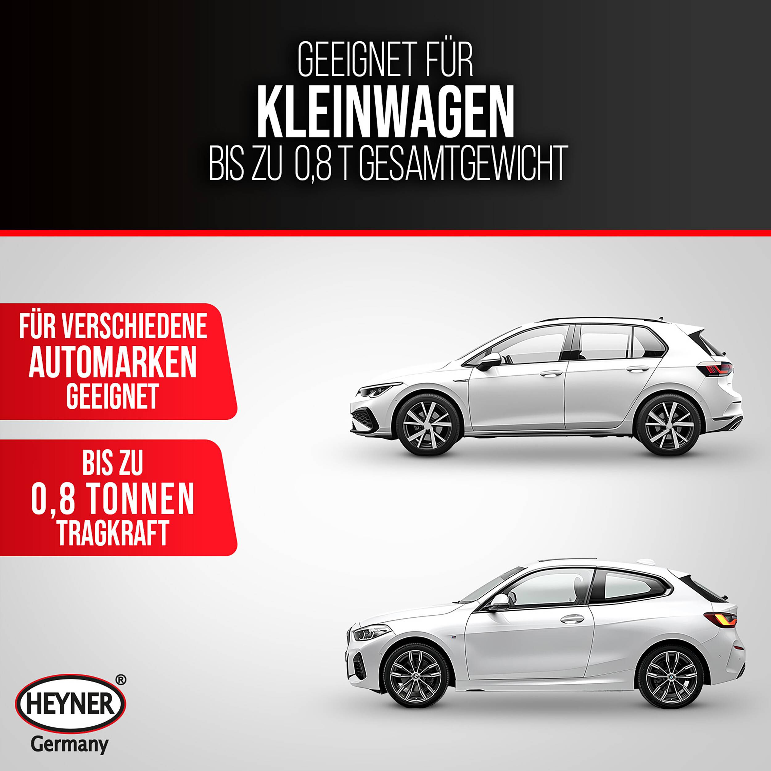 Deutsches Autoinventar-Angebot: Geeignet für Kleinwagen bis 0,8 Tonnen Gesamtgewicht, passt zu verschiedenen Automarken und unterstützt eine Last von bis zu 0,8 t.