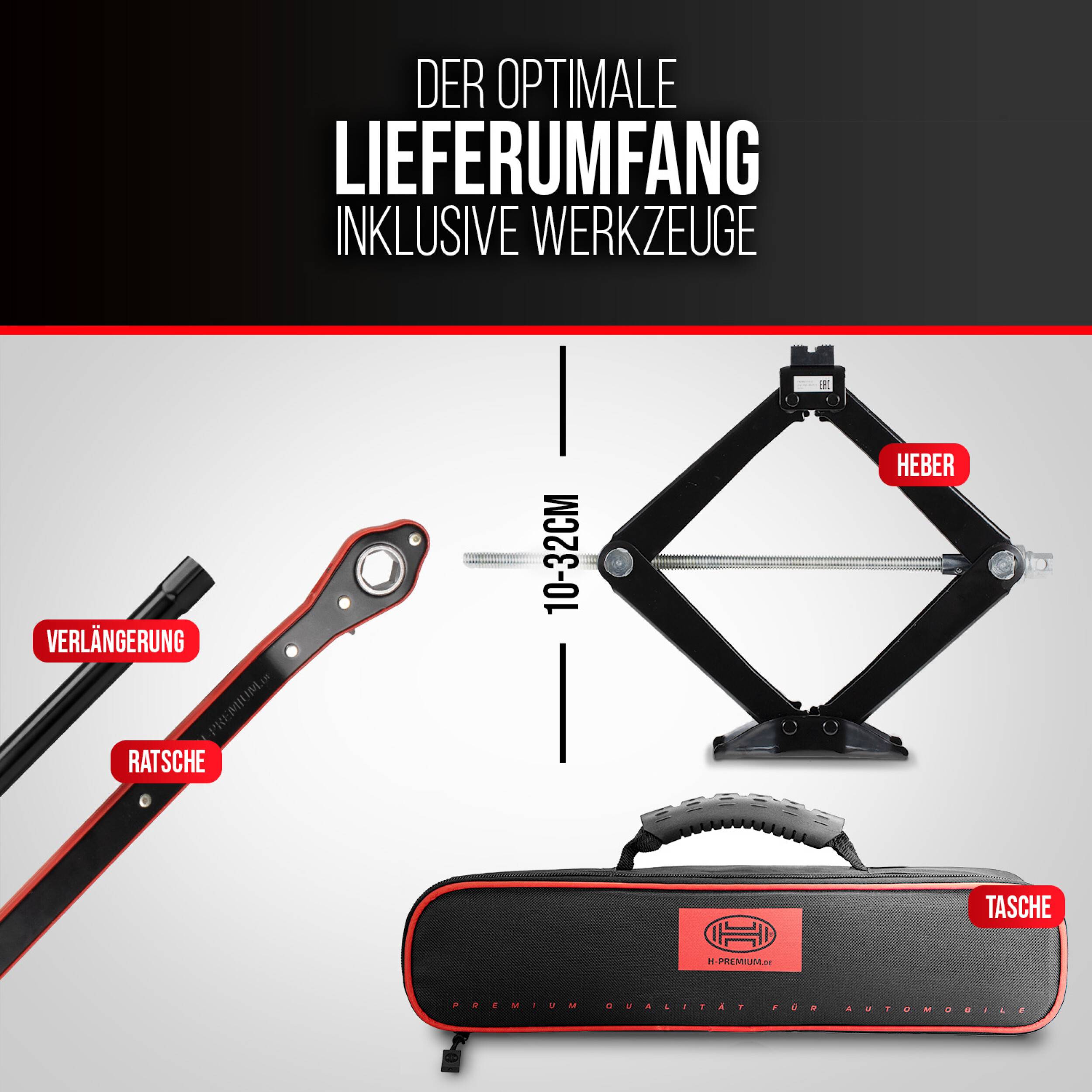HEYNER® Wagenheber Scherenwagenheber mit Ratsche Verlängerung Kurbel und Gummiauflage 0,8t inkl. Tasche