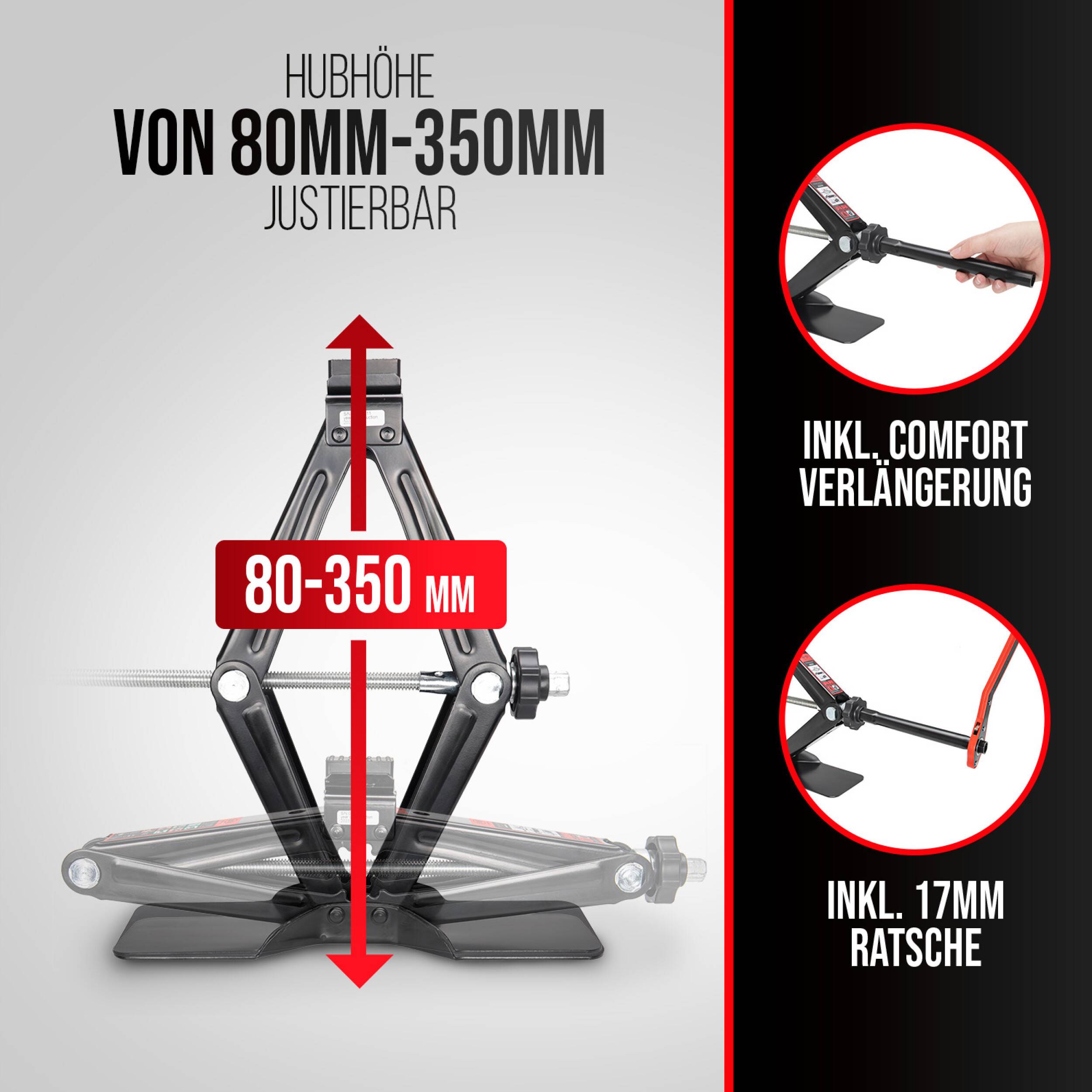 HEYNER® Scherenwagenheber, Wagenheber mit Ratsche, Kurbel und Gummiauflage, 1t mit Tasche