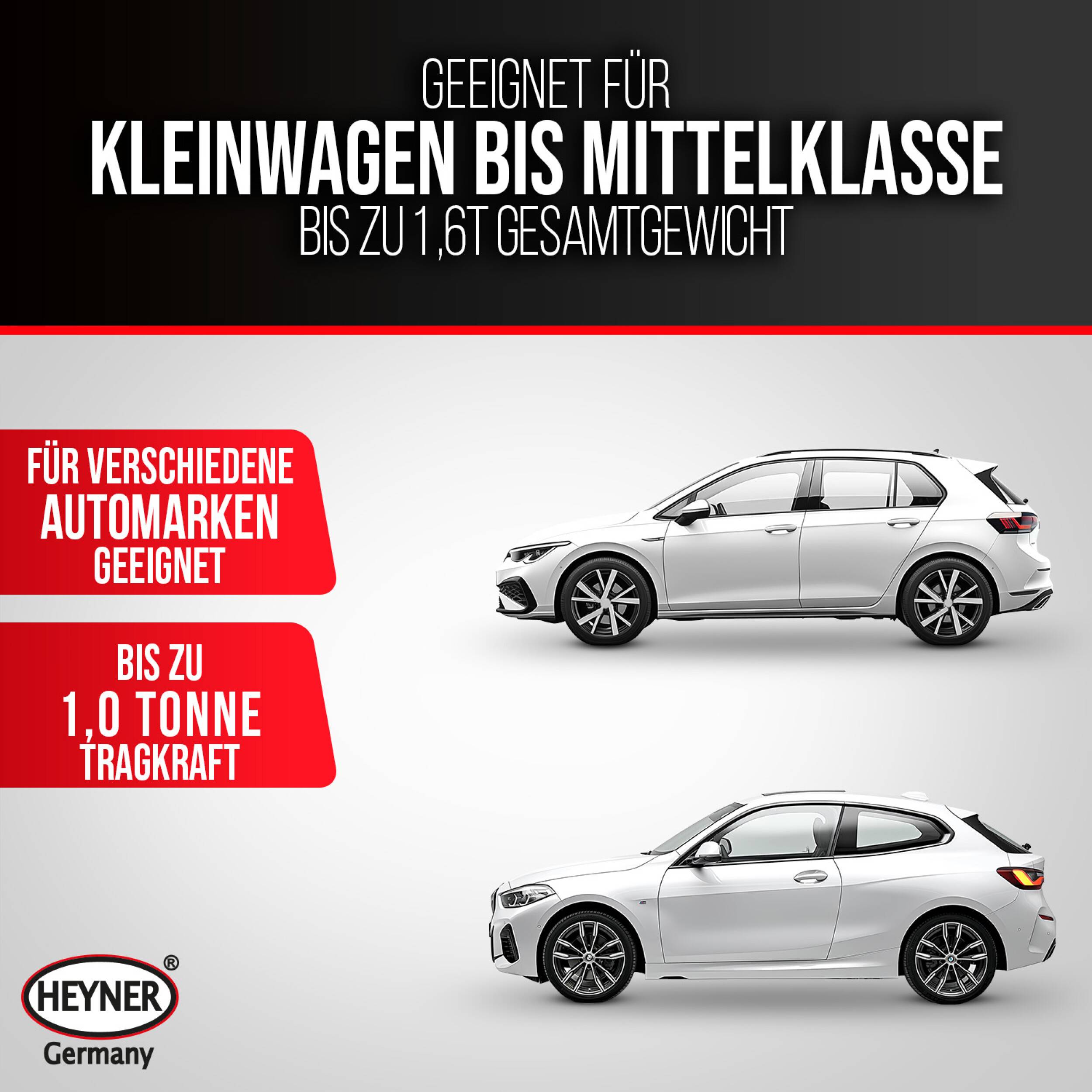 HEYNER® Scherenwagenheber, Wagenheber mit Ratsche, Kurbel und Gummiauflage, 1t mit Tasche