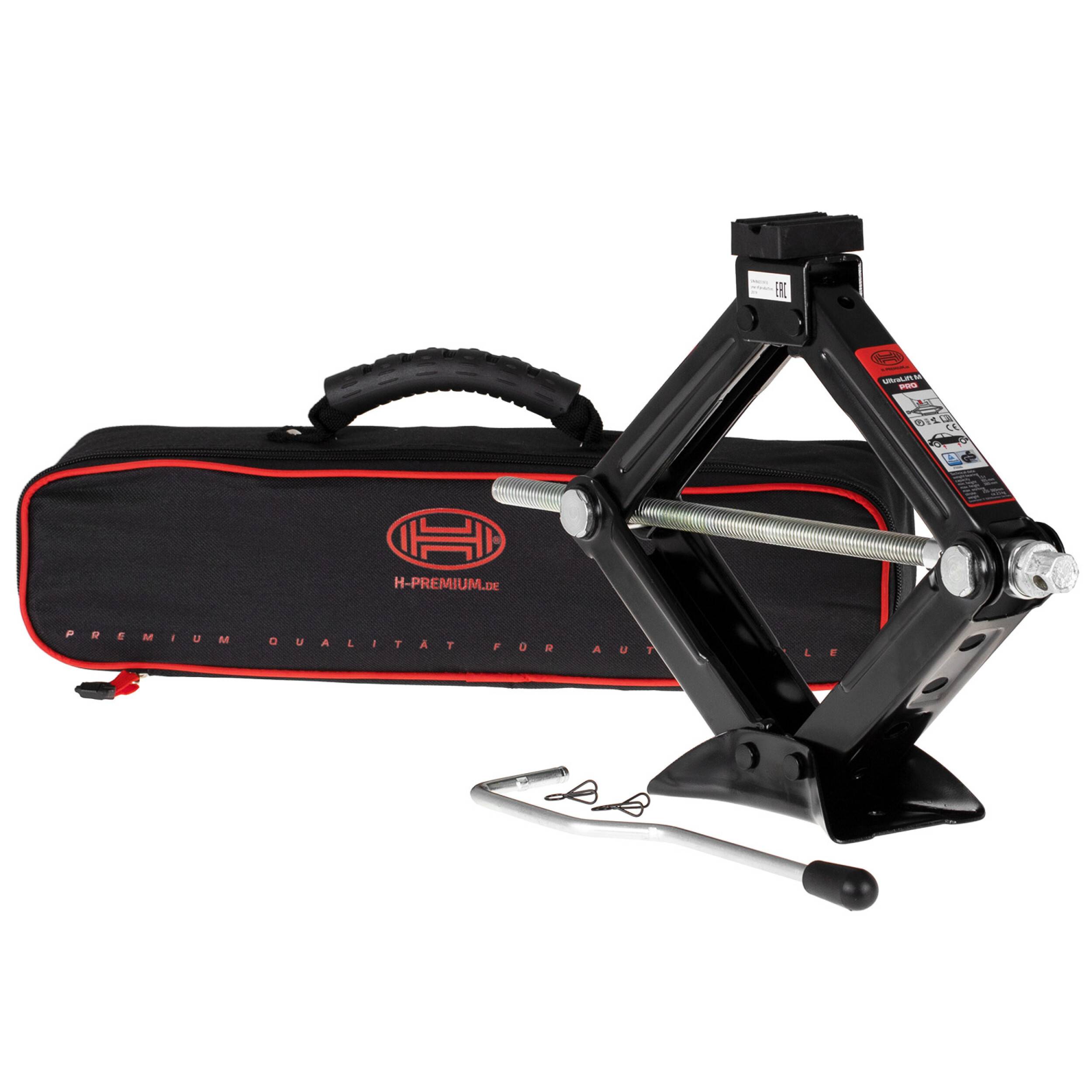 HEYNER® Scherenwagenheber, Wagenheber mit Kurbel und Gummiauflage, 1,5t für SUV/PKW - mit Tasche