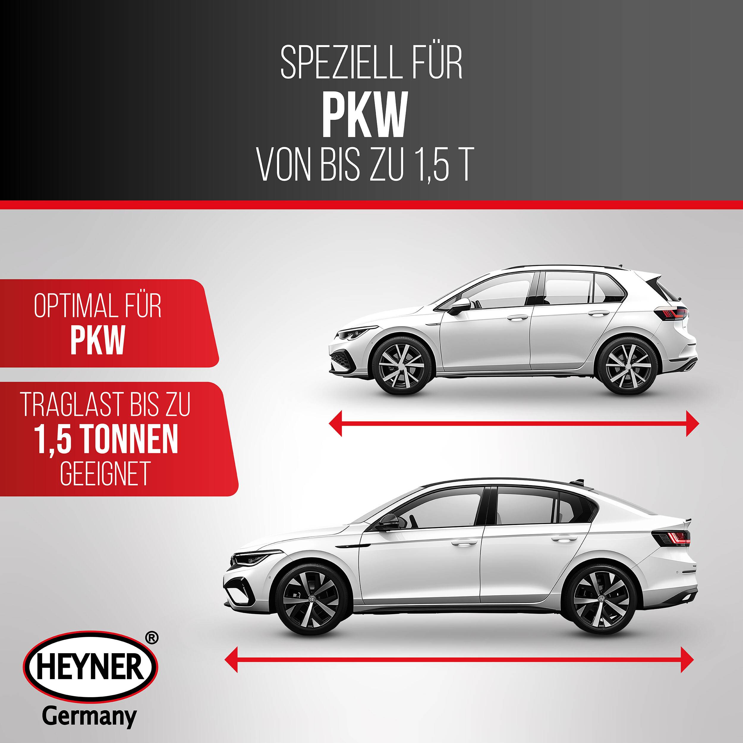 HEYNER® Scherenwagenheber 1,5 t, 104-380 mm Hubhöhe, TÜV-Zertifiziert inkl. Kurbel, Gummiauflage & Tasche, für Auto