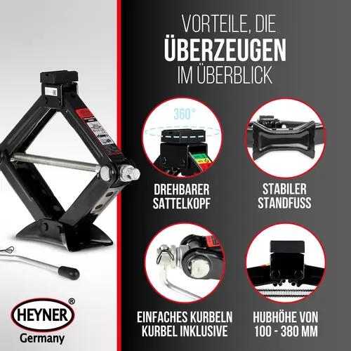 HEYNER® Scherenwagenheber, Wagenheber mit Kurbel und Gummiauflage, 1,5t für SUV/PKW - mit Tasche HEYNER® Scherenwagenheber, Wagenheber mit Kurbel und Gummiauflage, 1,5t für SUV/PKW - mit Tasche