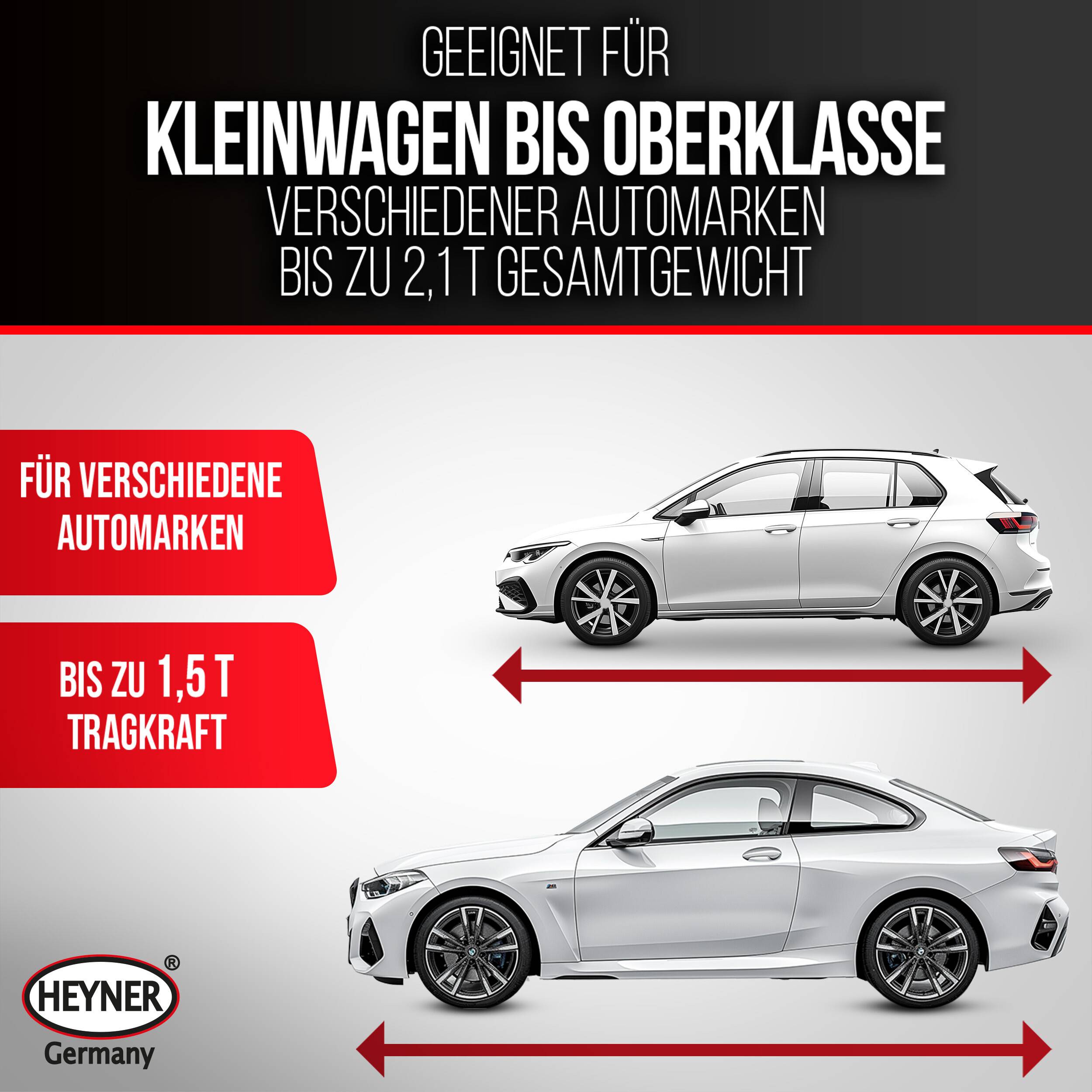 HEYNER® Wagenheber Scherenwagenheber mit Ratsche Verlängerung Kurbel und Gummiauflage 1,5t inkl.Tasche