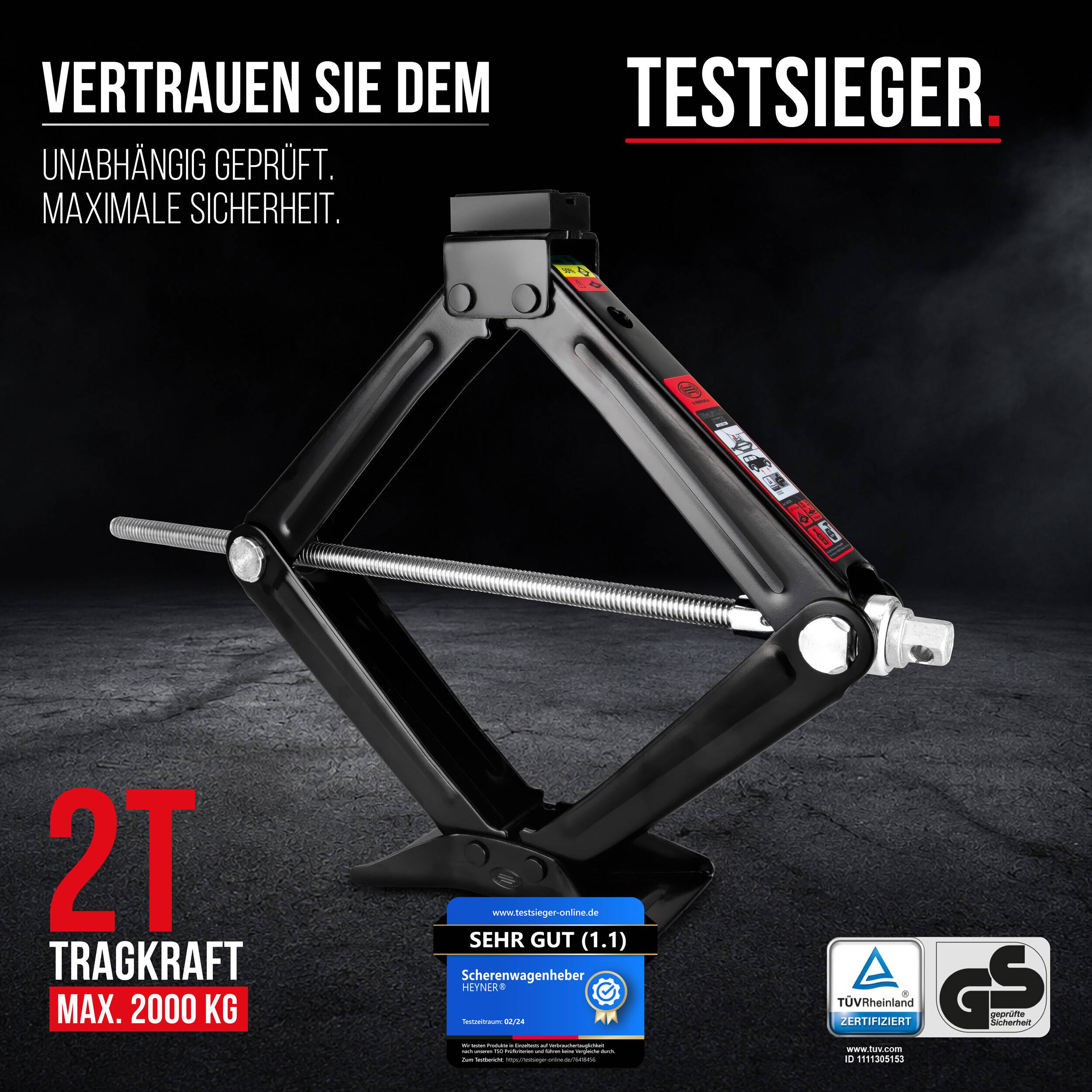 HEYNER® Scherenwagenheber 2 t für VW Transporter T6, 98-442 mm 17 mm 2015 FL 2019-360° Gummiauflage, 4 mm