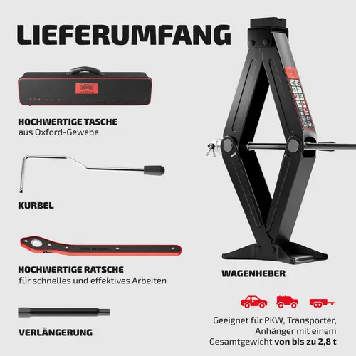 HEYNER® Wagenheber Scherenwagenheber mit Ratsche Verlängerung Kurbel und Gummiauflage 2t inkl. Tasche HEYNER® Wagenheber Scherenwagenheber mit Ratsche Verlängerung Kurbel und Gummiauflage 2t inkl. Tasche