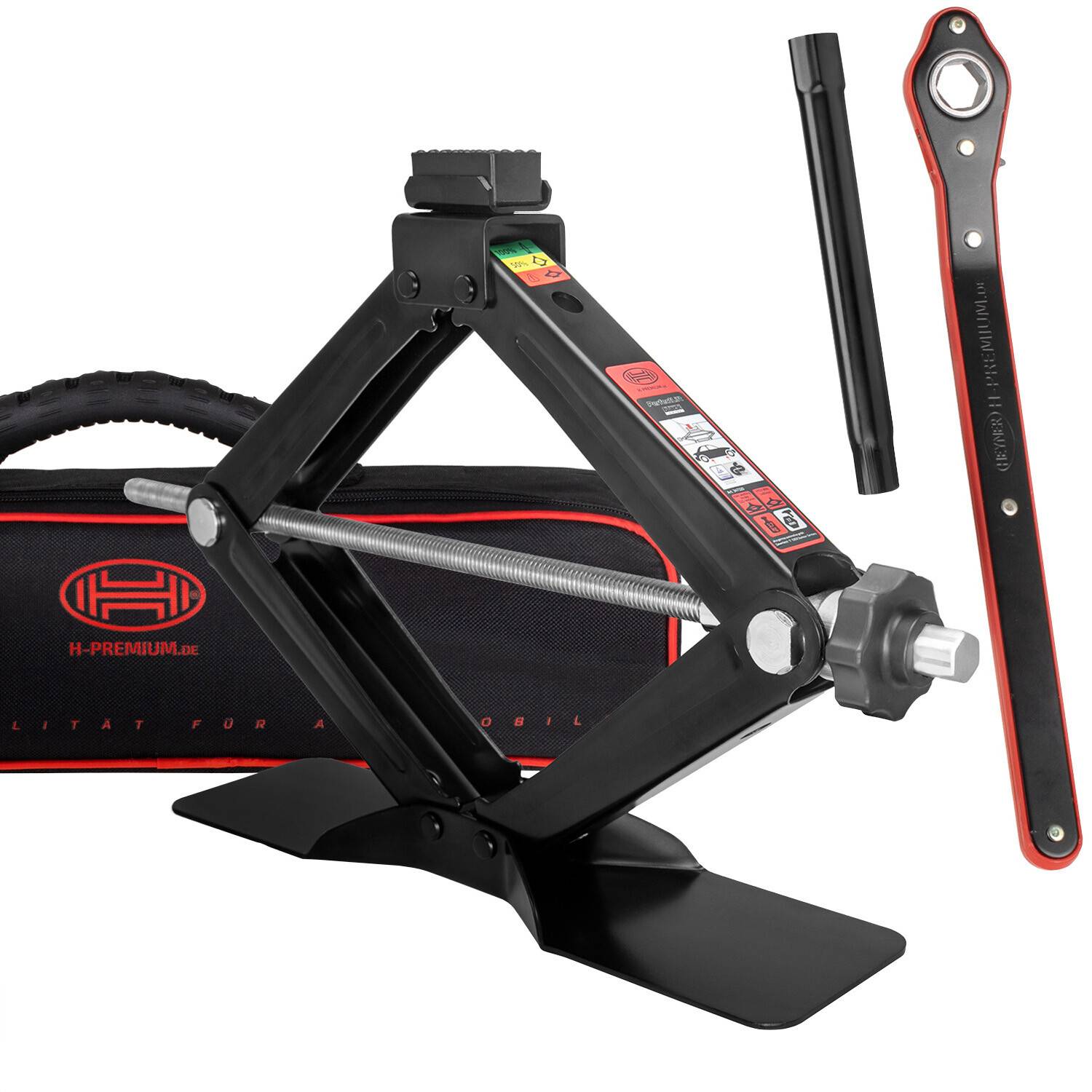 HEYNER® Scherenwagenheber 2t mit Ratsche für Wagenheber inkl. Tasche und Gummiauflage, passend für BMW, TÜV & GS