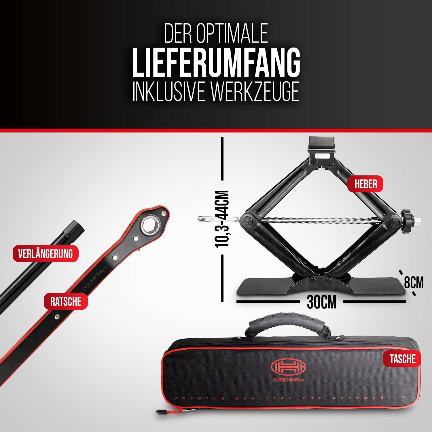 HEYNER® Scherenwagenheber 2t mit Ratsche für Wagenheber inkl. Tasche und Gummiauflage, passend für BMW, TÜV & GS