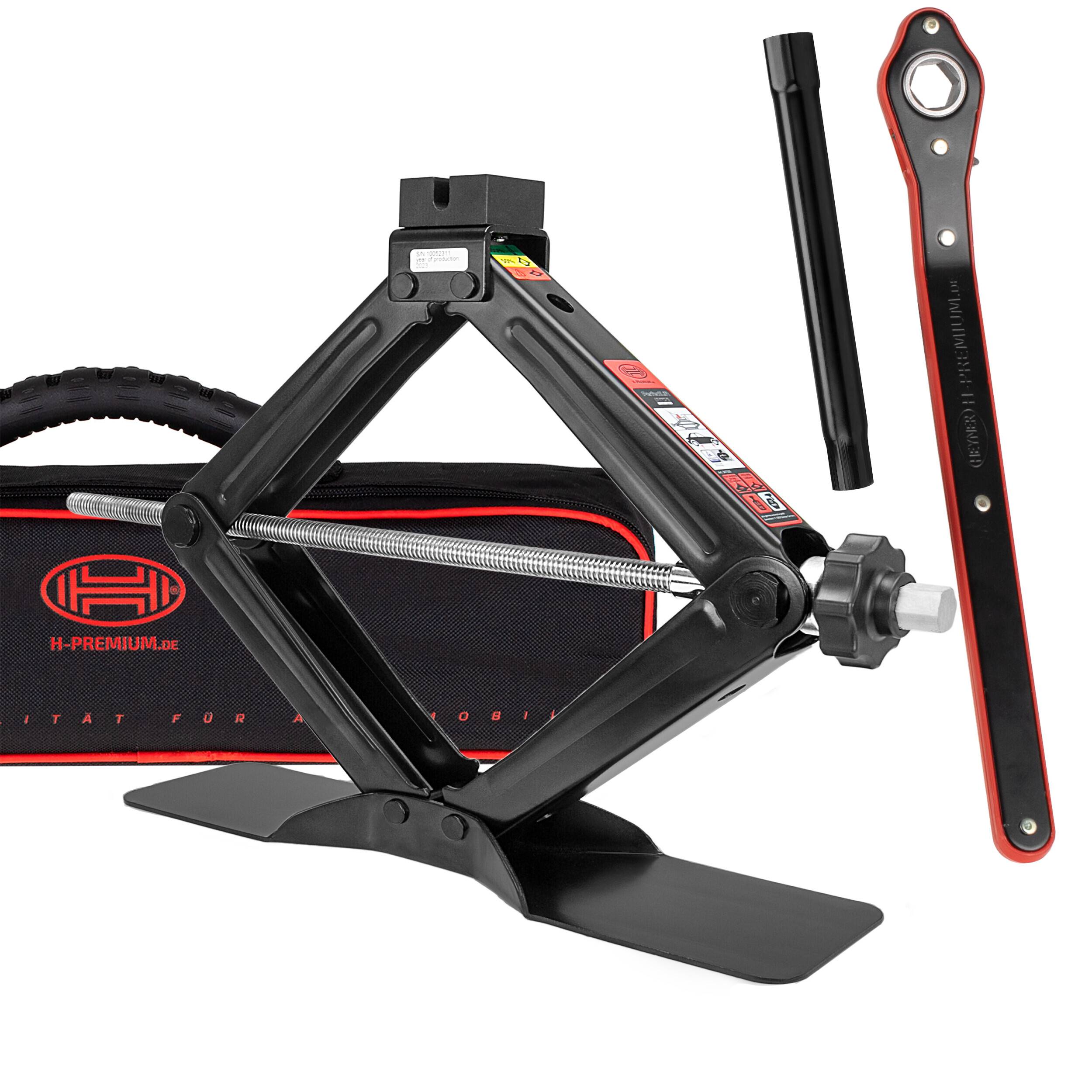 HEYNER® Scherenwagenheber 2 t mit Ratsche für Wagenheber inkl. Tasche und Gummiauflage, passend für VW, Seat, Skoda und