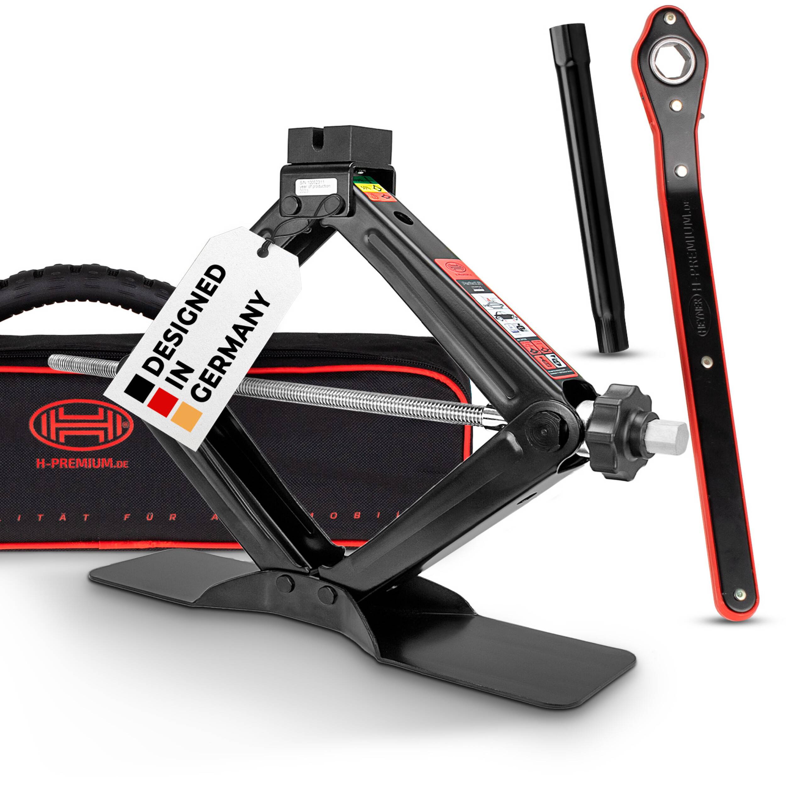 HEYNER® Scherenwagenheber 2 t mit Ratsche für Wagenheber inkl. Tasche und Gummiauflage, passend für VW, Seat, Skoda und
