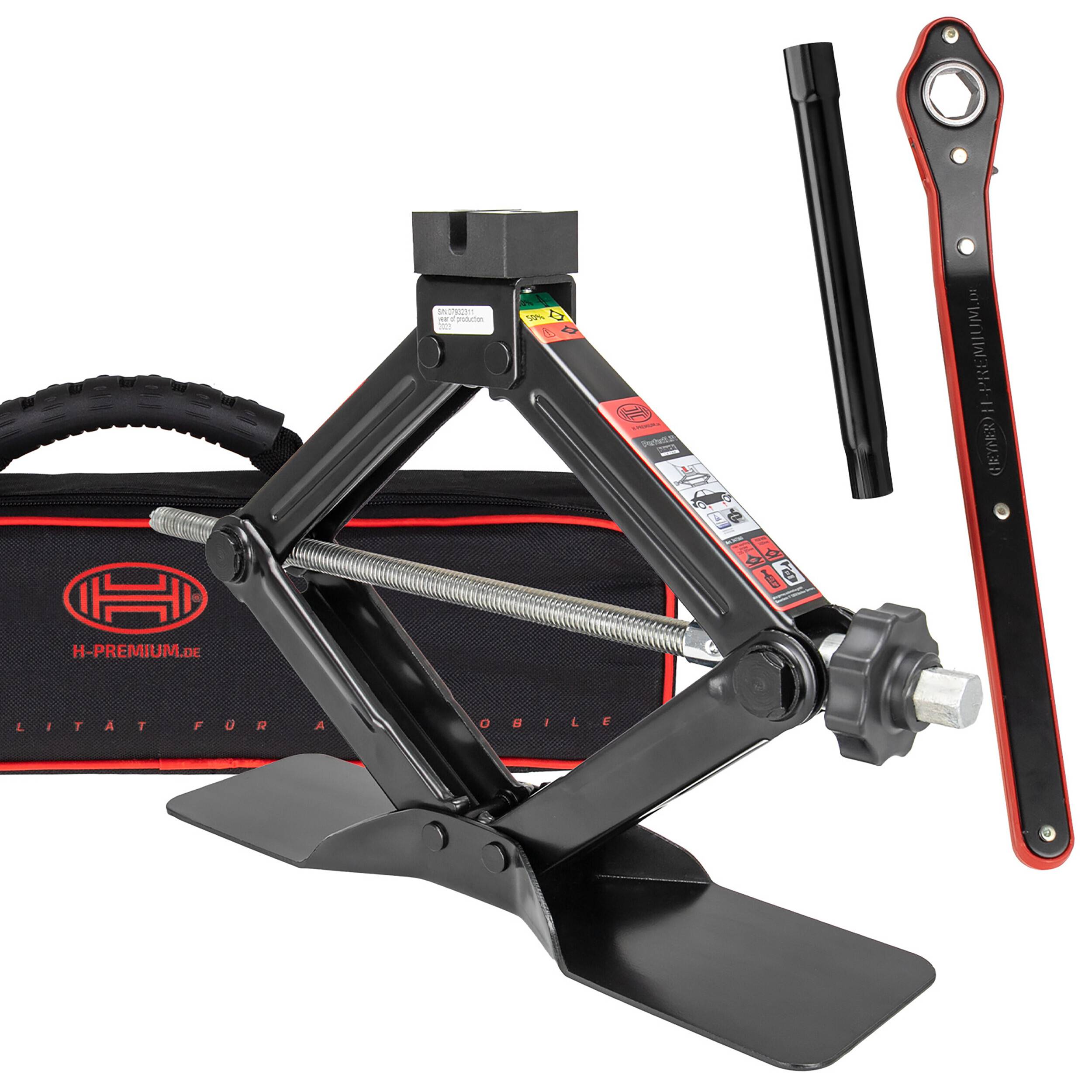 HEYNER® Scherenwagenheber 1,5 t mit Ratsche für Wagenheber inkl. Tasche und Gummiauflage, passend für VW, Seat, Skoda