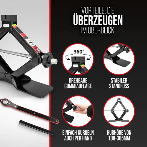 HEYNER® Scherenwagenheber 1,5 t mit Ratsche für Wagenheber inkl. Tasche und Gummiauflage, passend für VW, Seat, Skoda HEYNER® Scherenwagenheber 1,5 t mit Ratsche für Wagenheber inkl. Tasche und Gummiauflage, passend für VW, Seat, Skoda