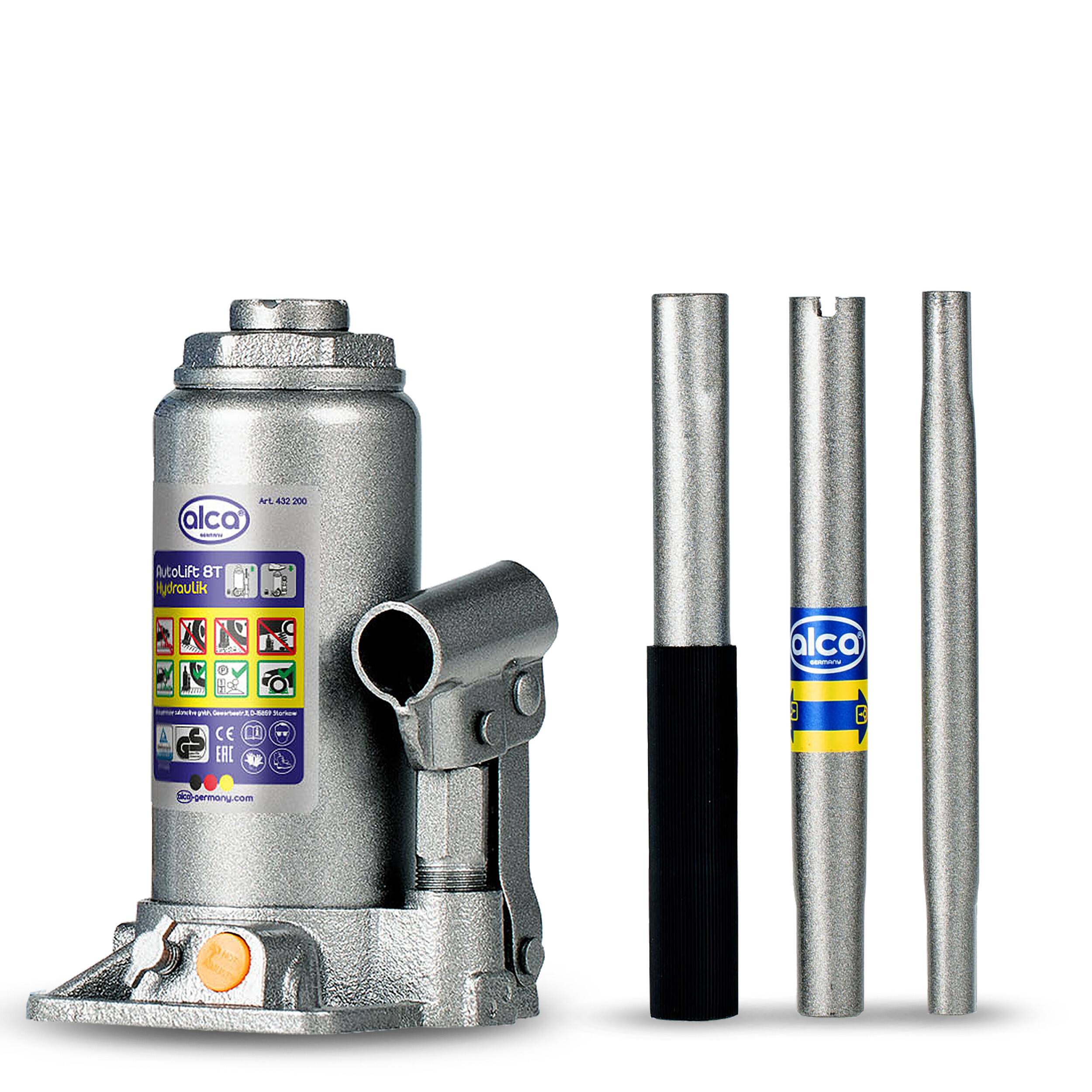alca® Hydraulischer Wagenheber 8t I Stempelheber & Unterstellheber aus Stahl I für Auto, Motorrad, PKW & Werkstatt I