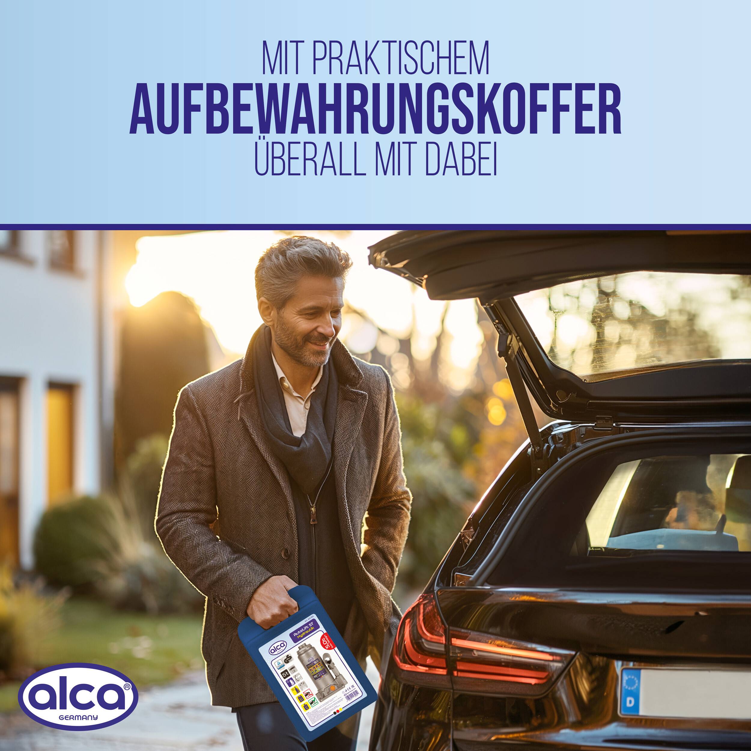 alca® hydraulischer Wagenheber 3t im Koffer I Stempelwagenheber aus Stahl I Hubhöhe 195–380 mm I Autoheber für PKW SUV