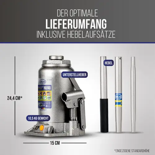 alca® Wagenheber Unterstellheber hydraulischer 20t Stempel-Wagenheber für LKW/PKW Hubhöhe 24,4-44,9cm alca® Wagenheber Unterstellheber hydraulischer 20t Stempel-Wagenheber für LKW/PKW Hubhöhe 24,4-44,9cm