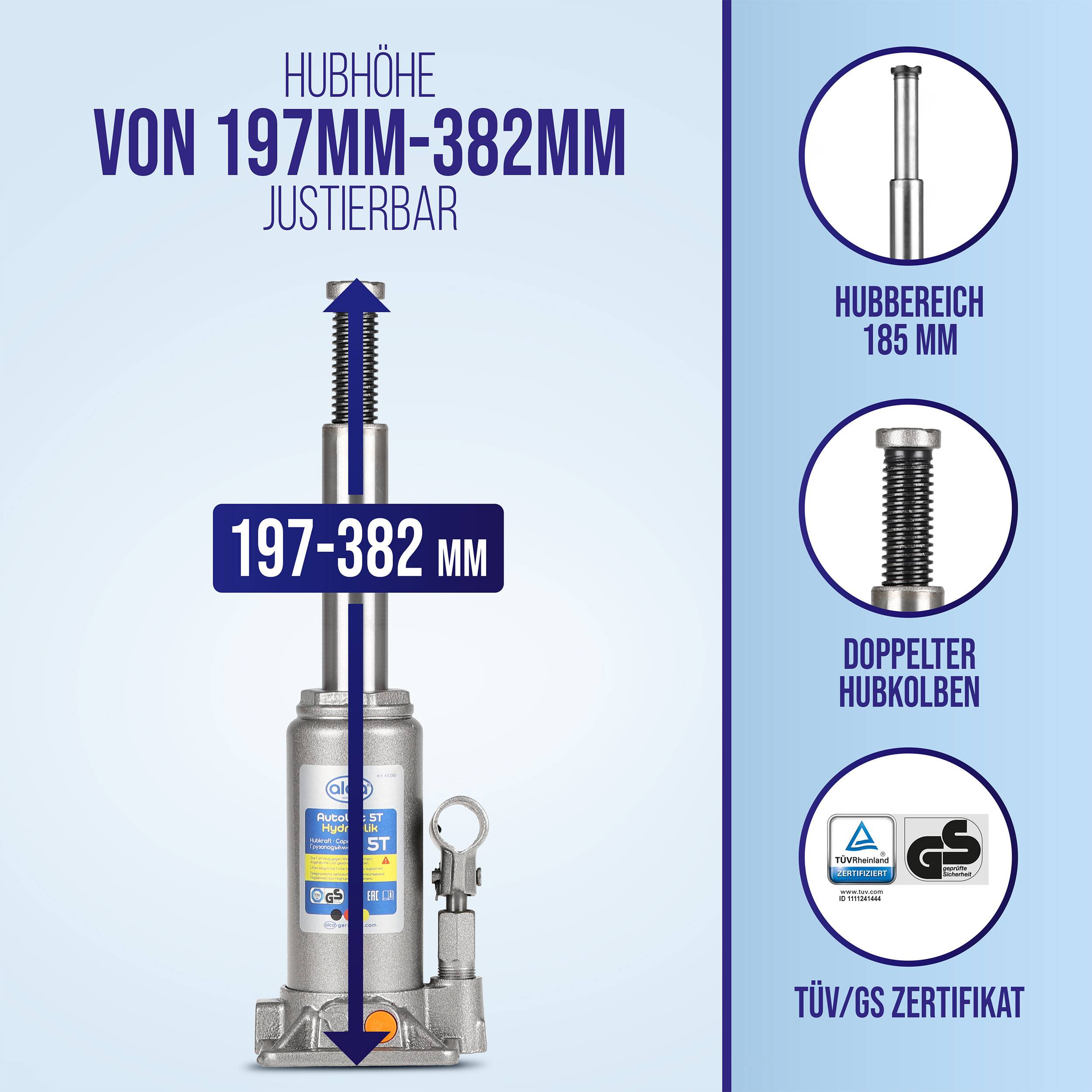 alca® Hydraulischer Wagenheber 5t I Stempelheber & Unterstellheber aus
