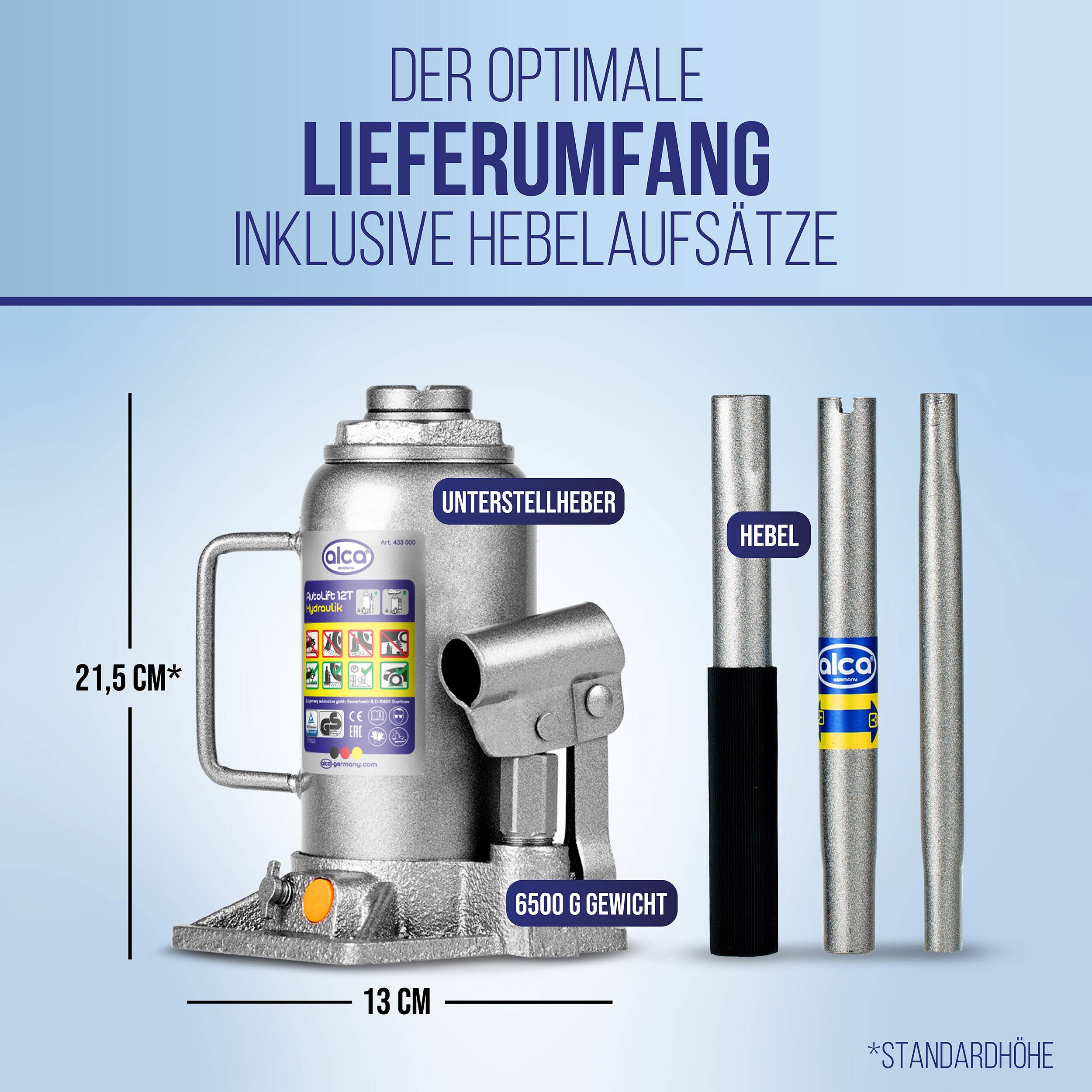 alca® Wagenheber hydraulisch 12 t Doppelkolben, 215-400 mm Hubhöhe Doppelkolben Stempelheber mit