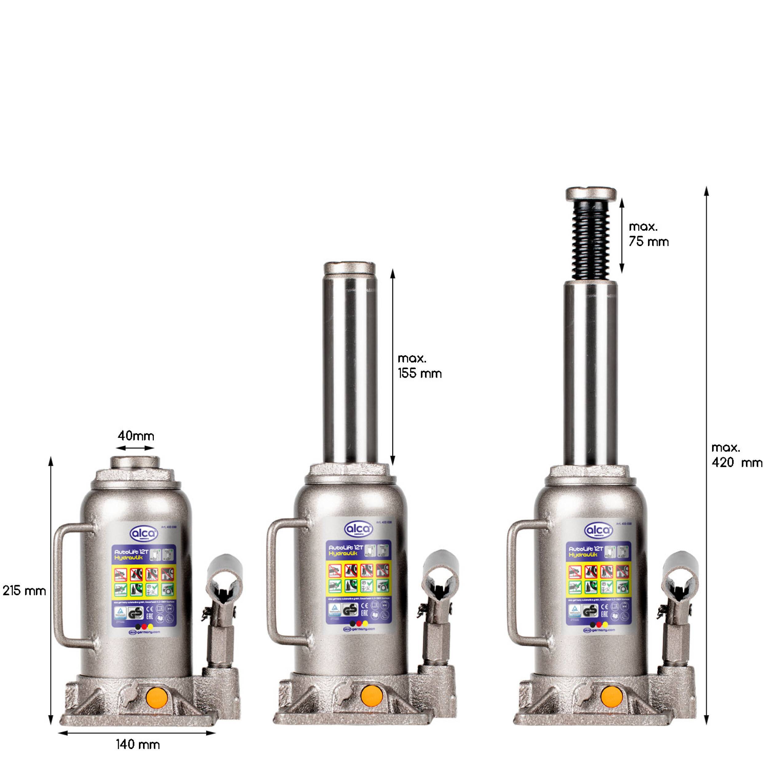 alca® Wagenheber Unterstellheber hydraulischer 12t Stempel-Wagenheber für SUV/PKW Hubhöhe 21,5-40cm