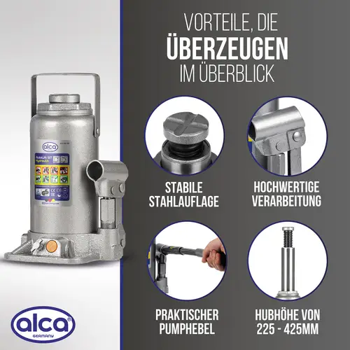 alca® Wagenheber hydraulisch Unterstellheber 15t Stempel-Wagenheber für SUV/PKW Hubhöhe 22,5-42,5cm alca® Wagenheber hydraulisch Unterstellheber 15t Stempel-Wagenheber für SUV/PKW Hubhöhe 22,5-42,5cm