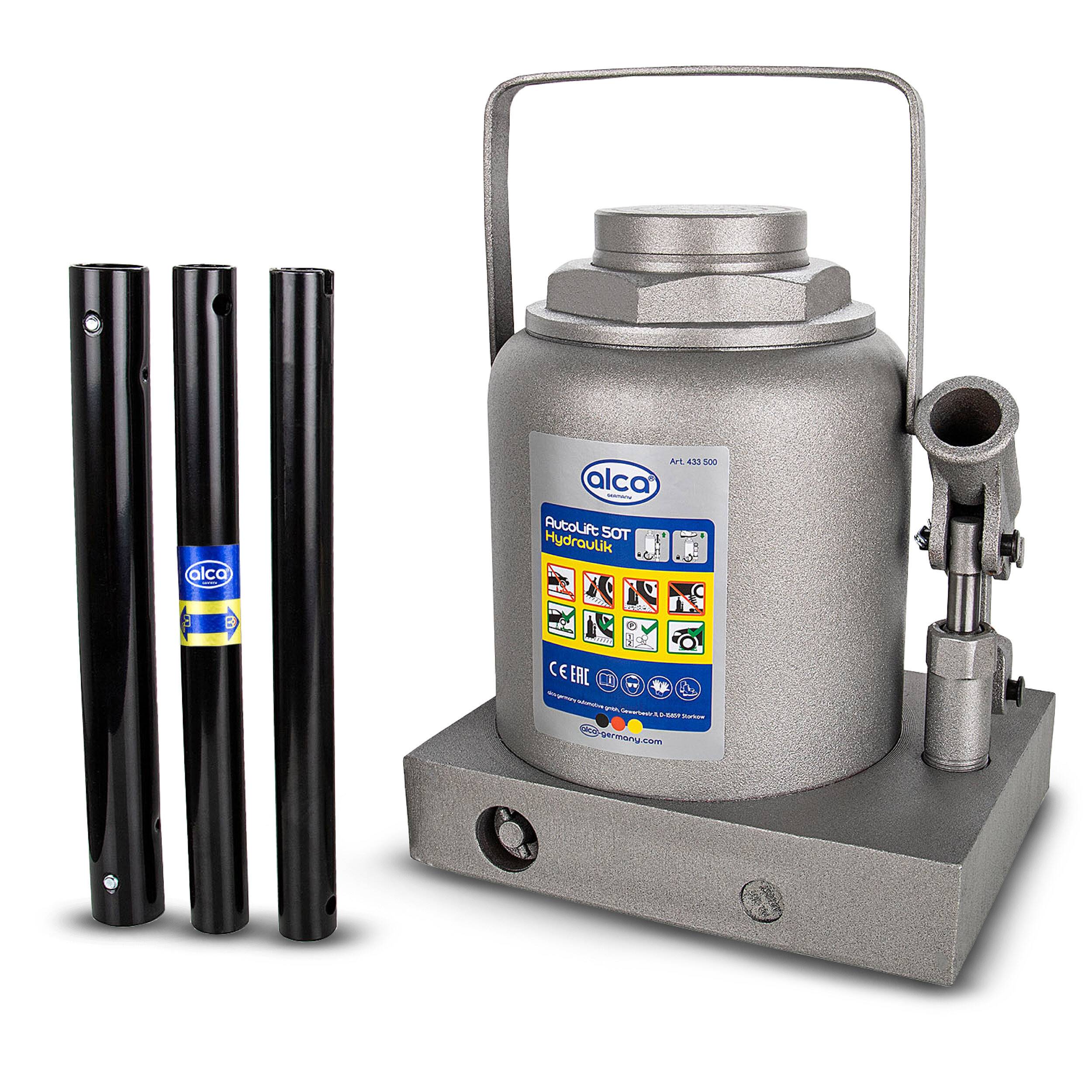 alca® Hydraulischer Wagenheber 50t I Stempelheber & Unterstellheber aus Stahl I für SUV, LKW, Landwirtschaft & Werkstatt