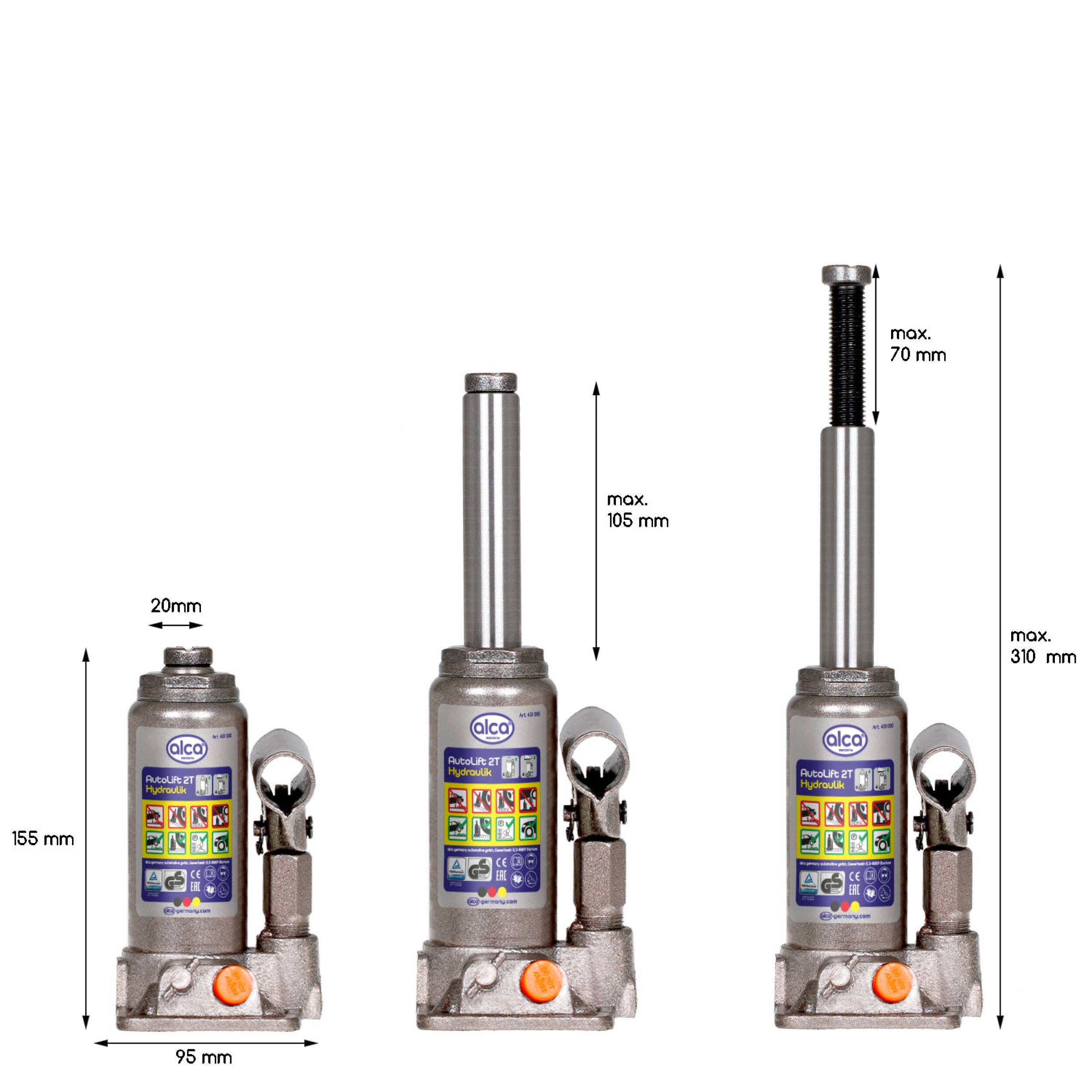 alca® Wagenheber hydraulisch Unterstellheber 2t Stempel-Wagenheber für PKW Hubhöhe 15,8-30,8cm