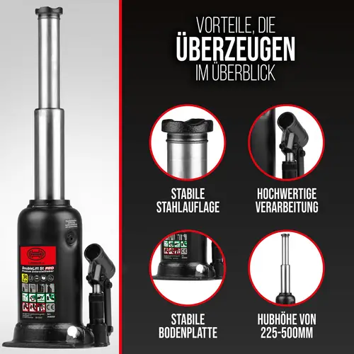 HEYNER® Doppelhub-Unterstellheber hydraulischer Wagenheber 5t Stempel-Wagenheber für SUV/PKW Hubhöhe 22,2-50cm HEYNER® Doppelhub-Unterstellheber hydraulischer Wagenheber 5t Stempel-Wagenheber für SUV/PKW Hubhöhe 22,2-50cm